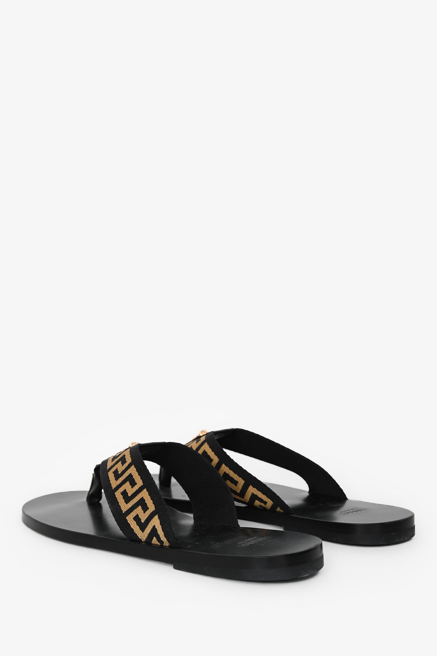 Versace Black Greca Thong Sandals Size 44