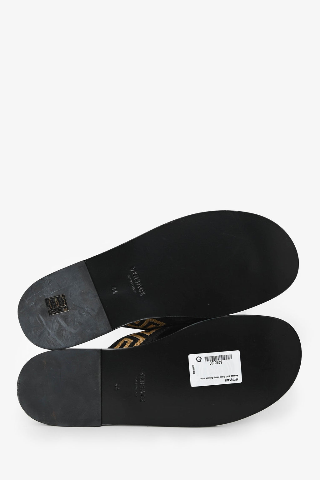 Versace Black Greca Thong Sandals Size 44