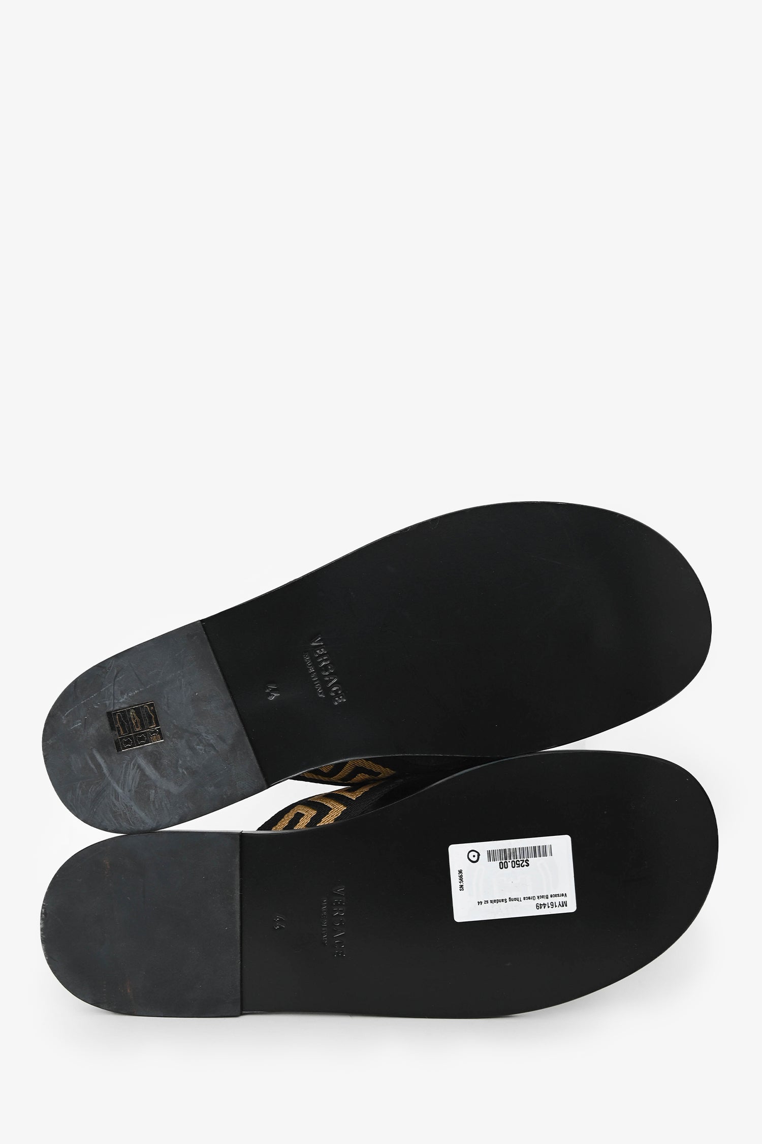 Versace Black Greca Thong Sandals Size 44
