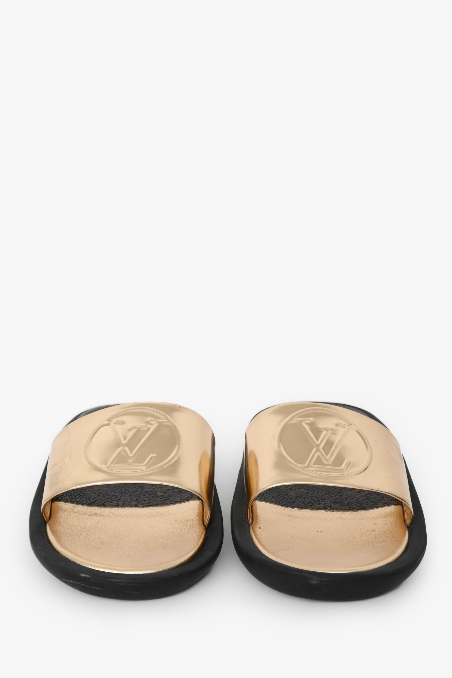 Louis Vuitton Gold Leather Monogram Slides Size 40