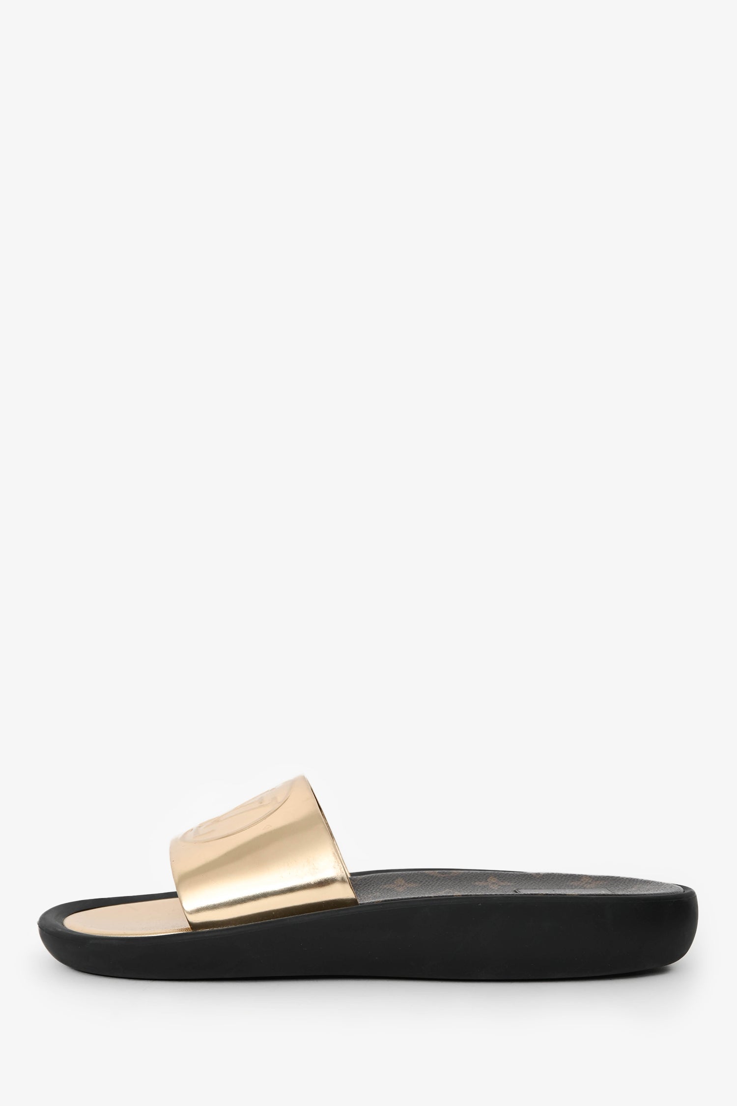 Louis Vuitton Gold Leather Monogram Slides Size 40