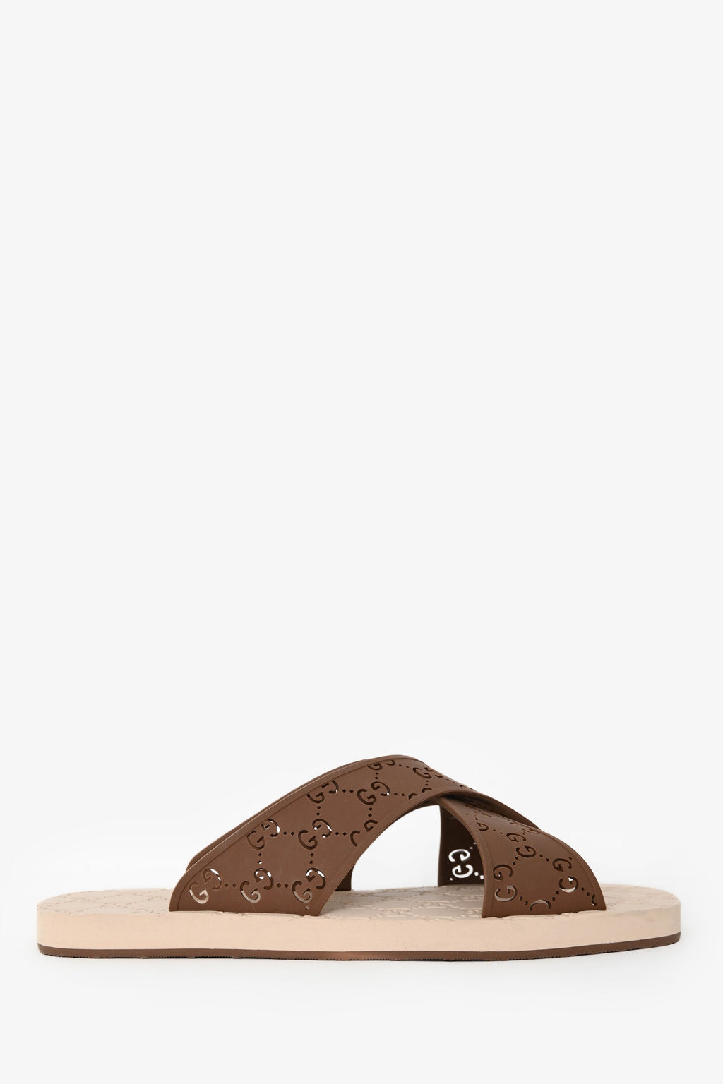 Gucci Brown/Tan GG Rubber Criss Cross Slides Size 11 Mens