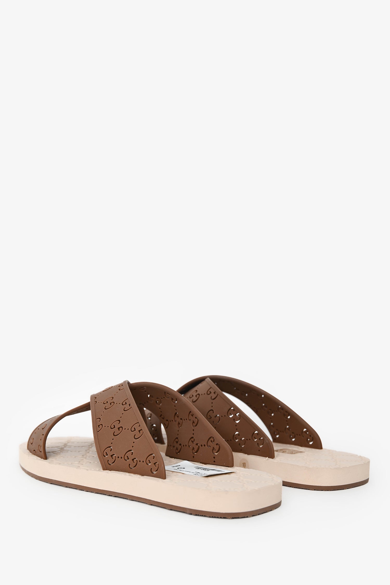 Gucci Brown/Tan GG Rubber Criss Cross Slides Size 11 Mens
