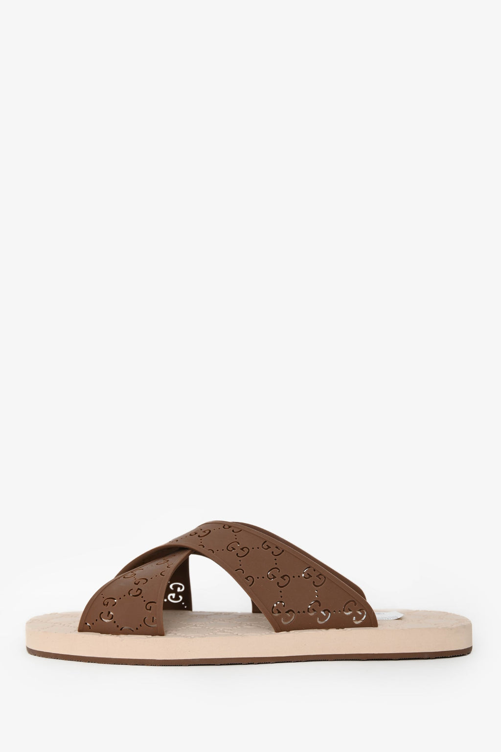 Gucci Brown/Tan GG Rubber Criss Cross Slides Size 11 Mens