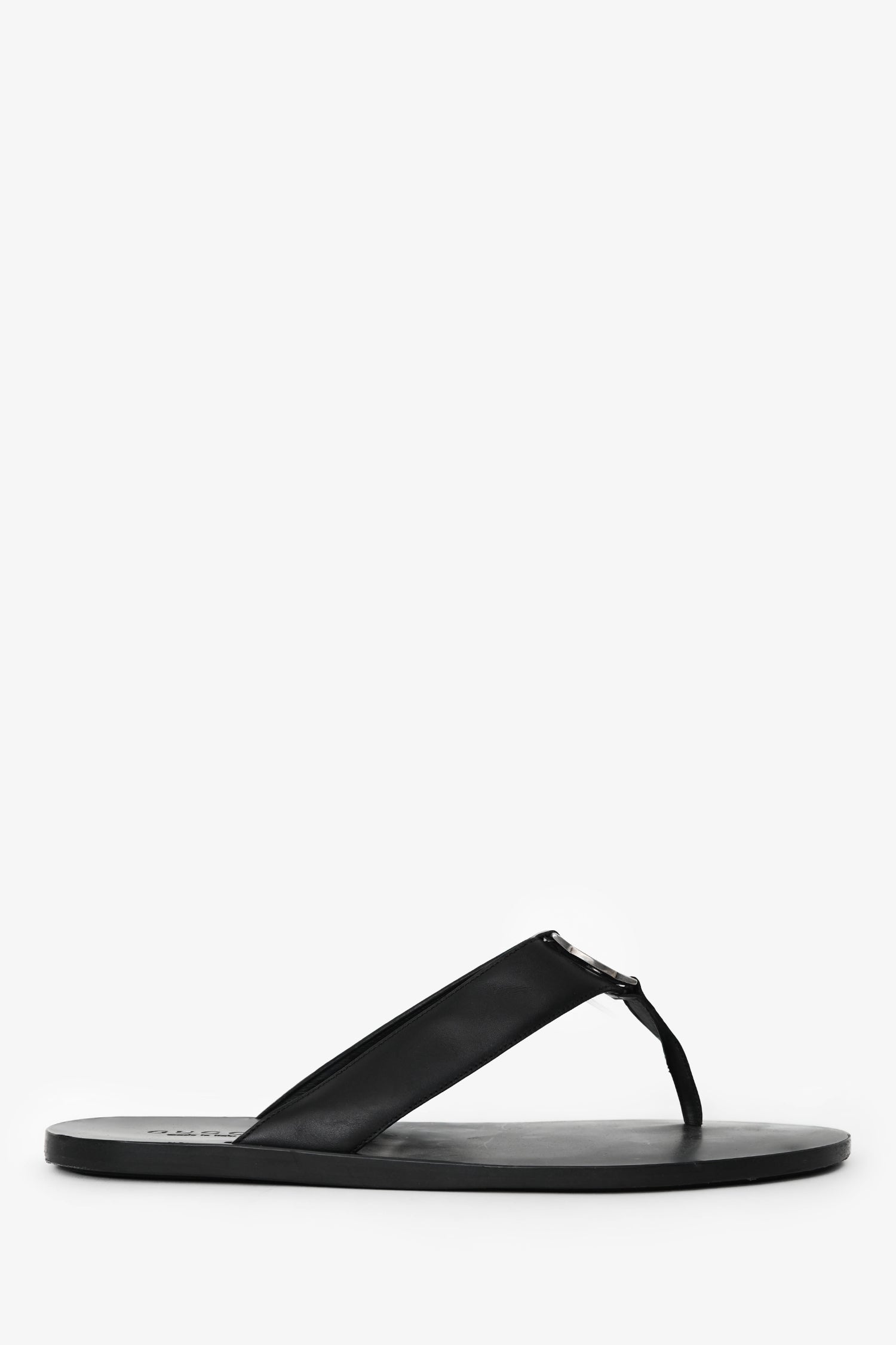 Gucci Black Leather Silver GG Thong Sandals Size 10 Mens