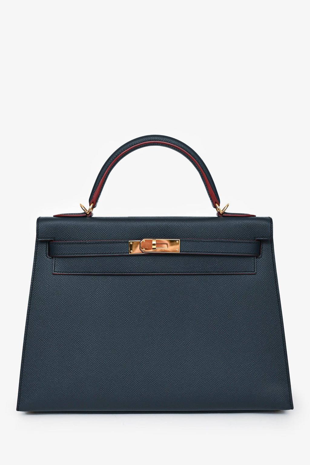 Hermès 2016 Blue Indigo/Rouge H Trim Epsom Leather Contour Sellier Kelly 32 With Strap GHW