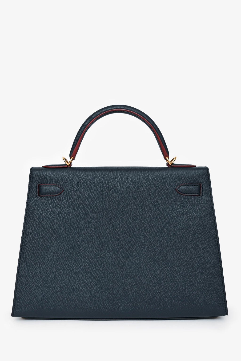 Hermès 2016 Blue Indigo/Rouge H Trim Epsom Leather Contour Sellier Kelly 32 With Strap GHW