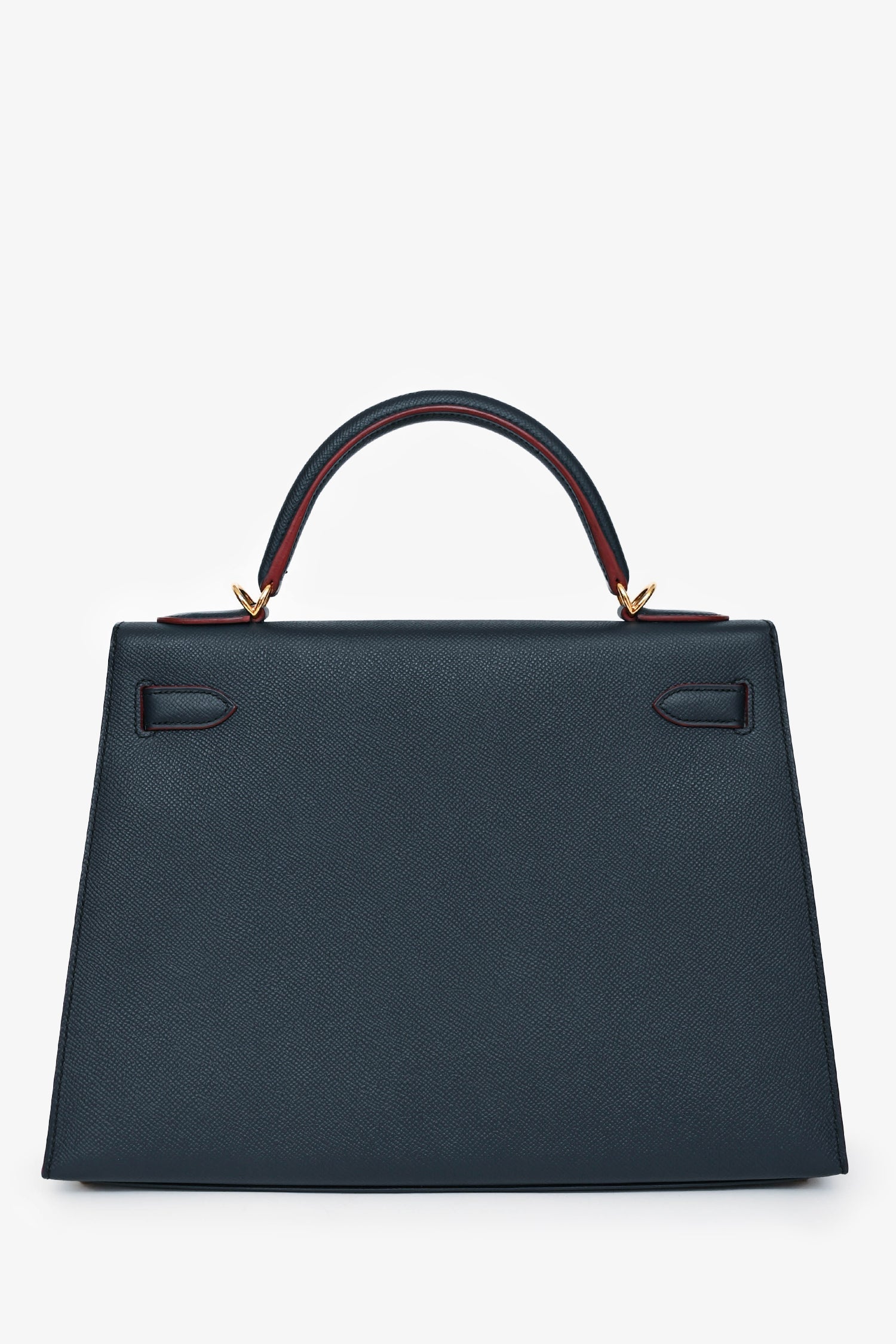 Hermès 2016 Blue Indigo/Rouge H Trim Epsom Leather Contour Sellier Kelly 32 With Strap GHW