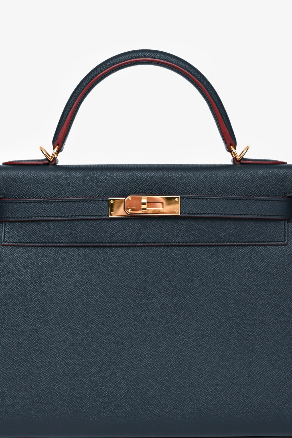 Hermès 2016 Blue Indigo/Rouge H Trim Epsom Leather Contour Sellier Kelly 32 With Strap GHW