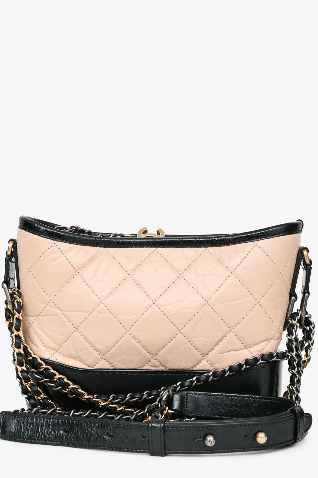 Pre-Loved Chanel™ 2017-18 Beige/Black Leather Small Gabrielle Chain Bag
