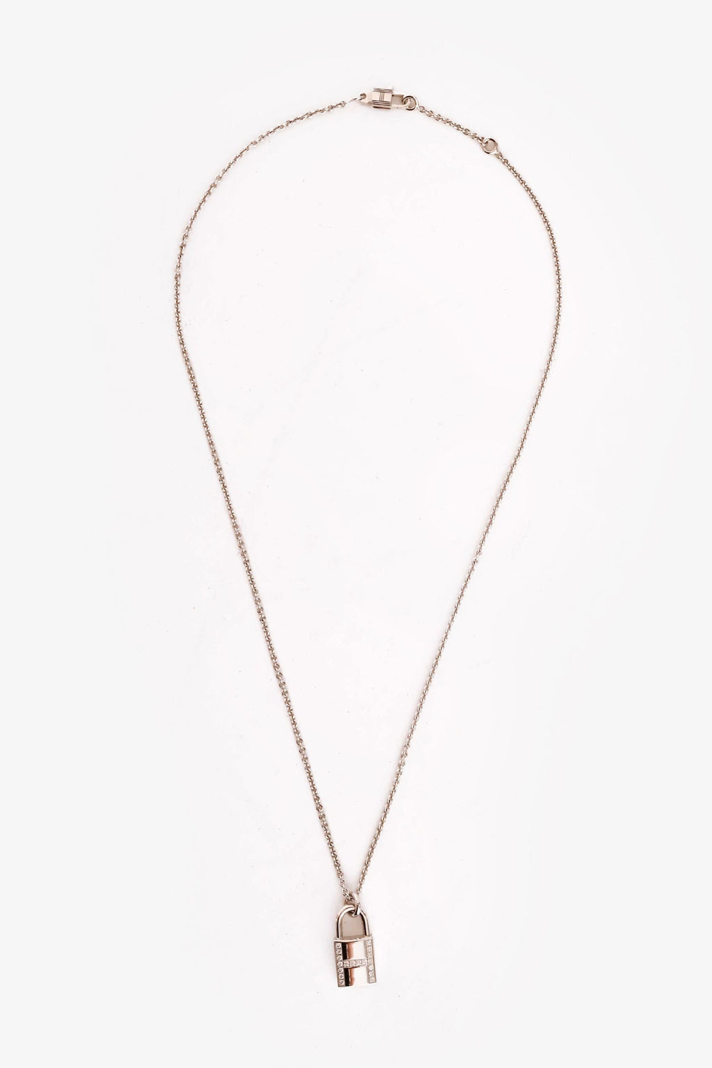 Hermès 18K White Gold Diamond 'Cadenas' Lock Pendant