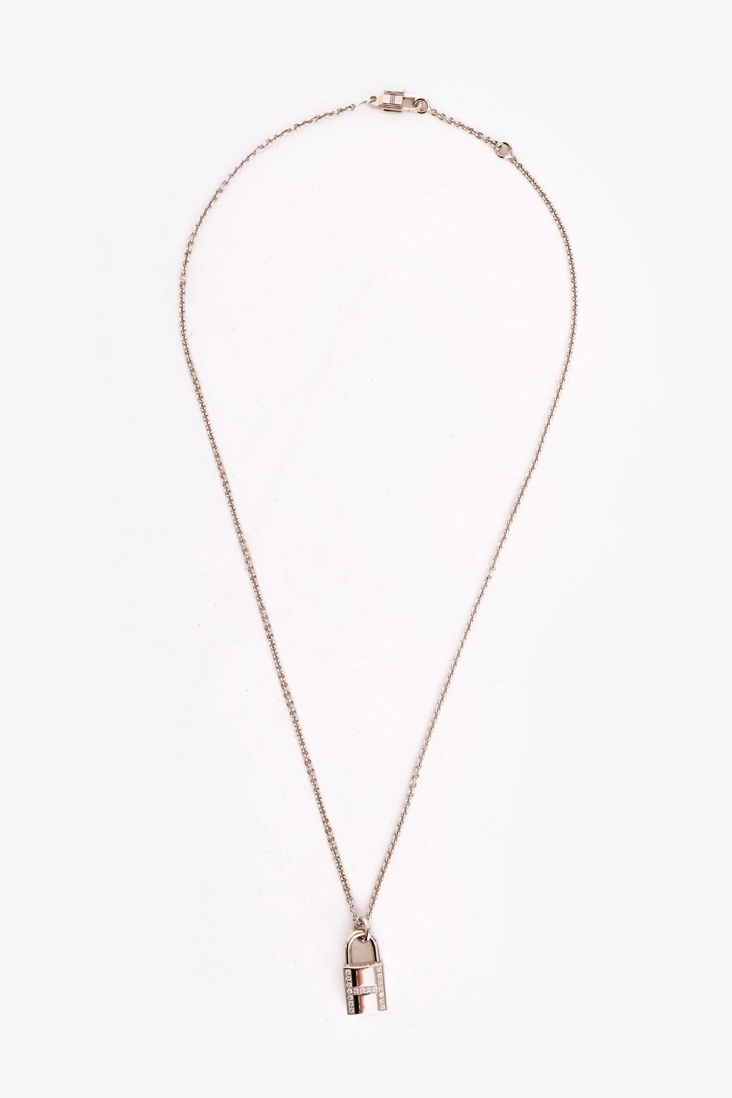 Hermès 18K White Gold Diamond 'Cadenas' Lock Pendant