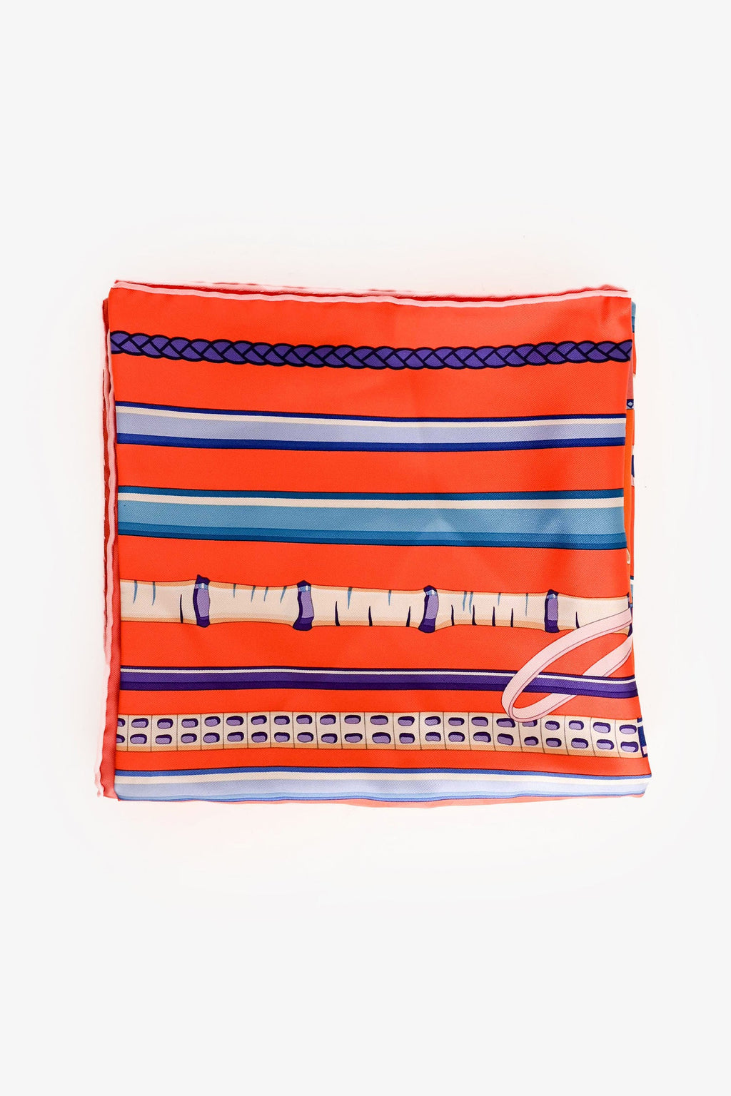 Hermès Orange/Blue Silk Cane Motif Scarf Size 90