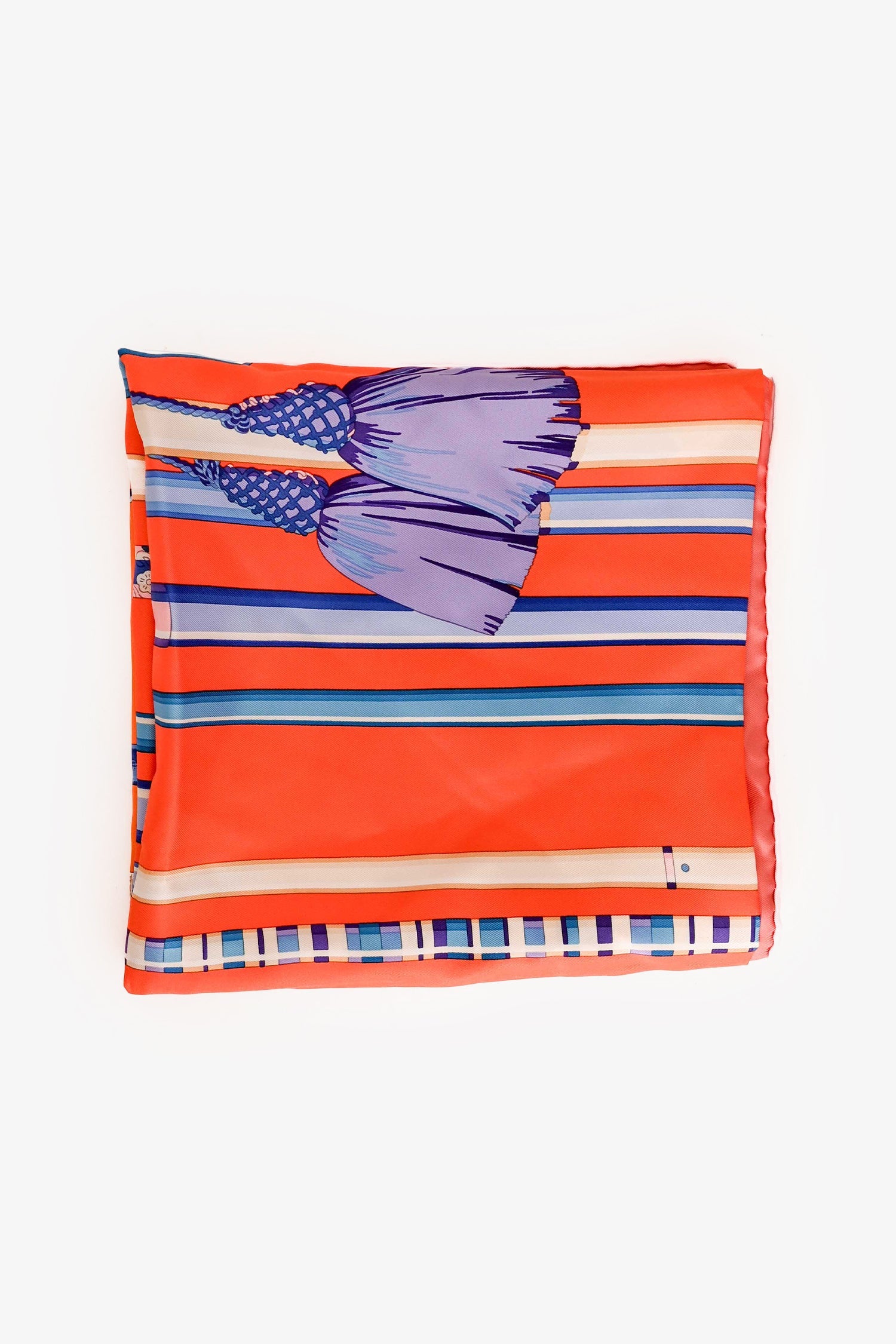Hermès Orange/Blue Silk Cane Motif Scarf Size 90