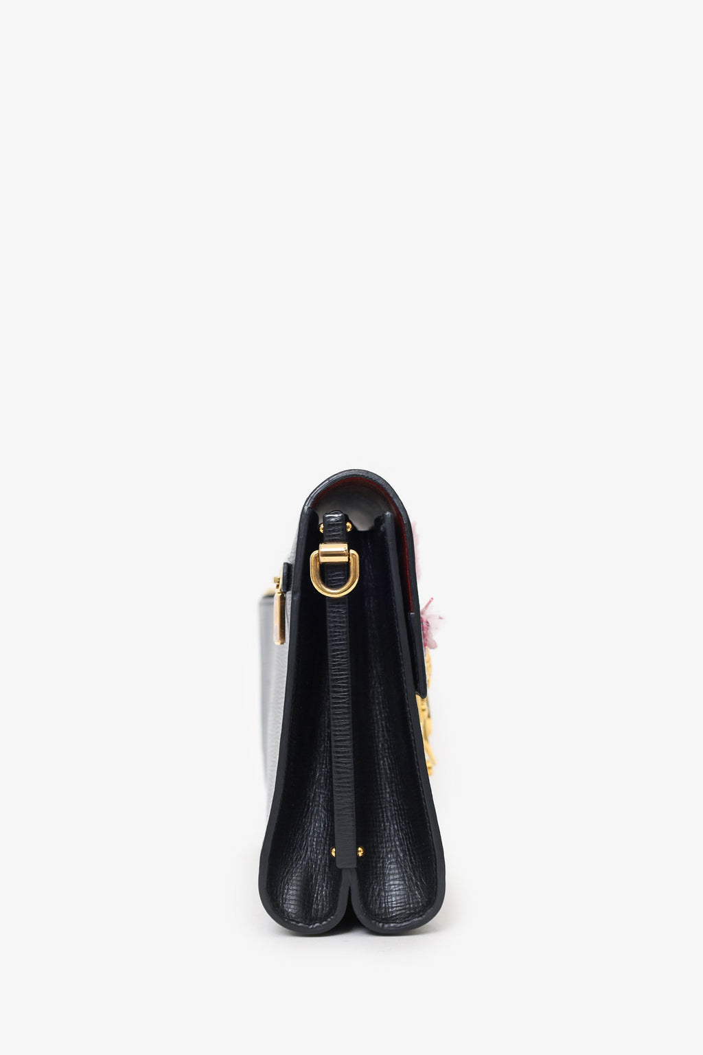 Dolce & Gabbana Black Embossed Leather Bird Embellished Shoulder Bag