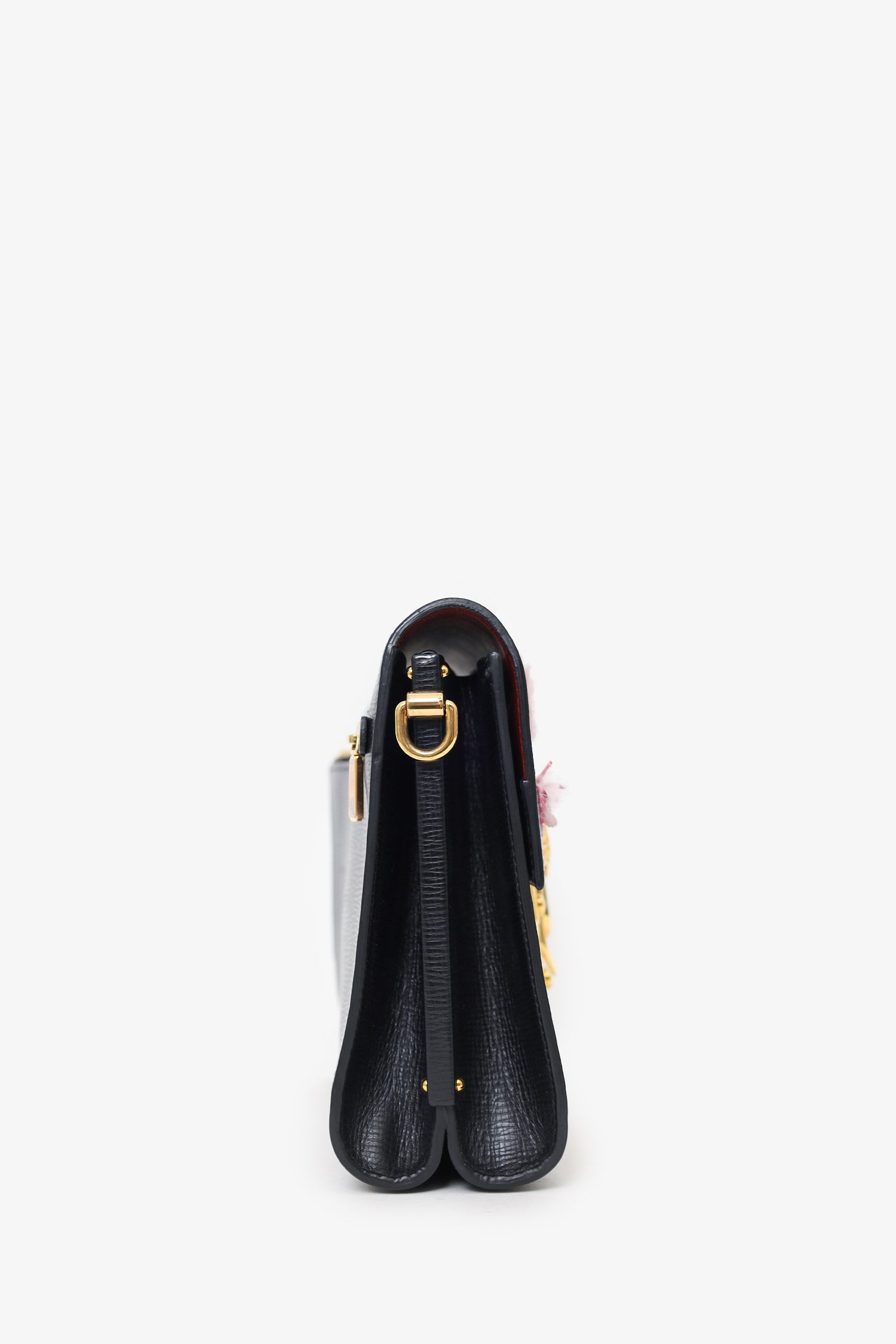 Dolce & Gabbana Black Embossed Leather Bird Embellished Shoulder Bag