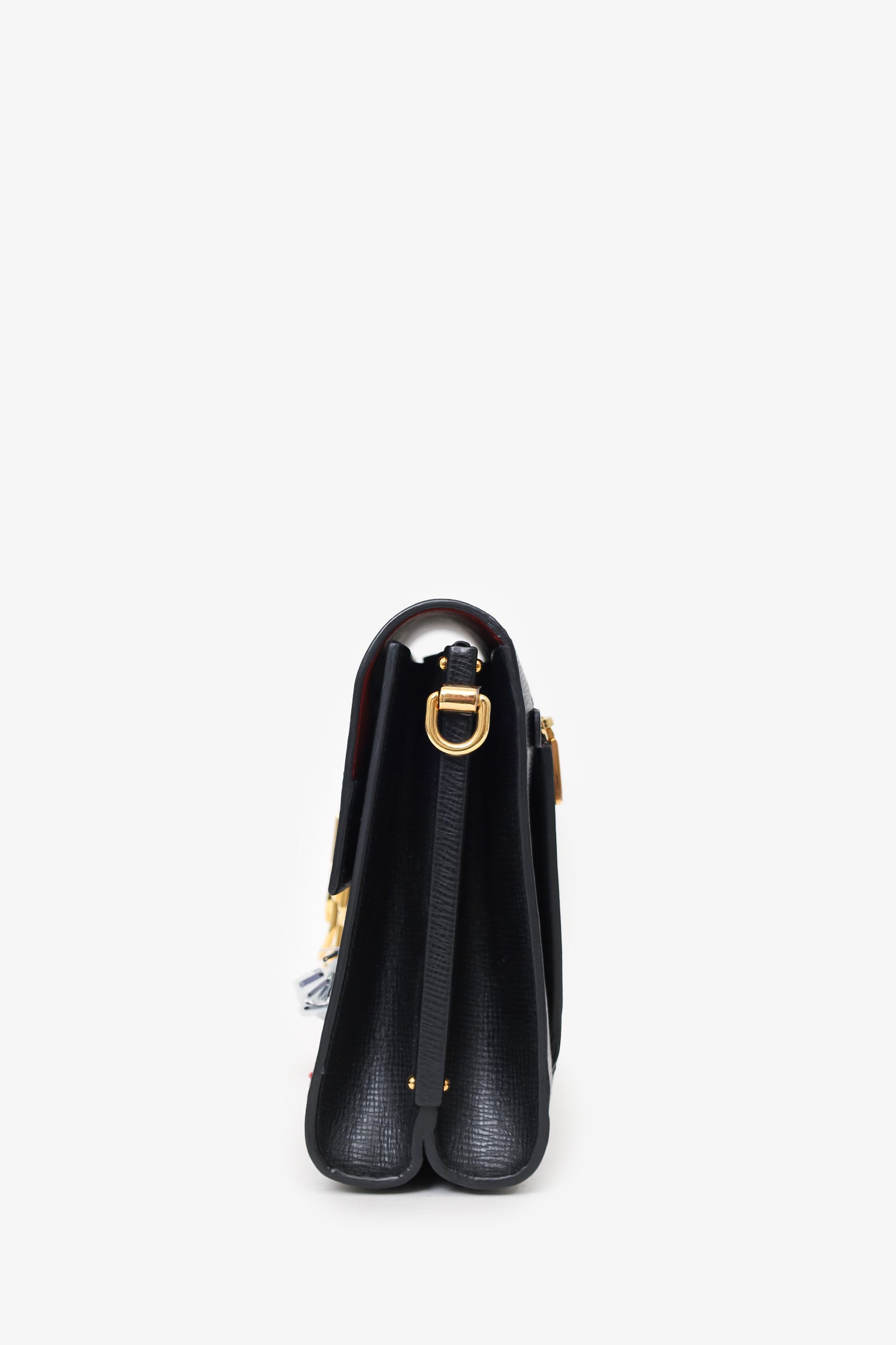 Dolce & Gabbana Black Embossed Leather Bird Embellished Shoulder Bag
