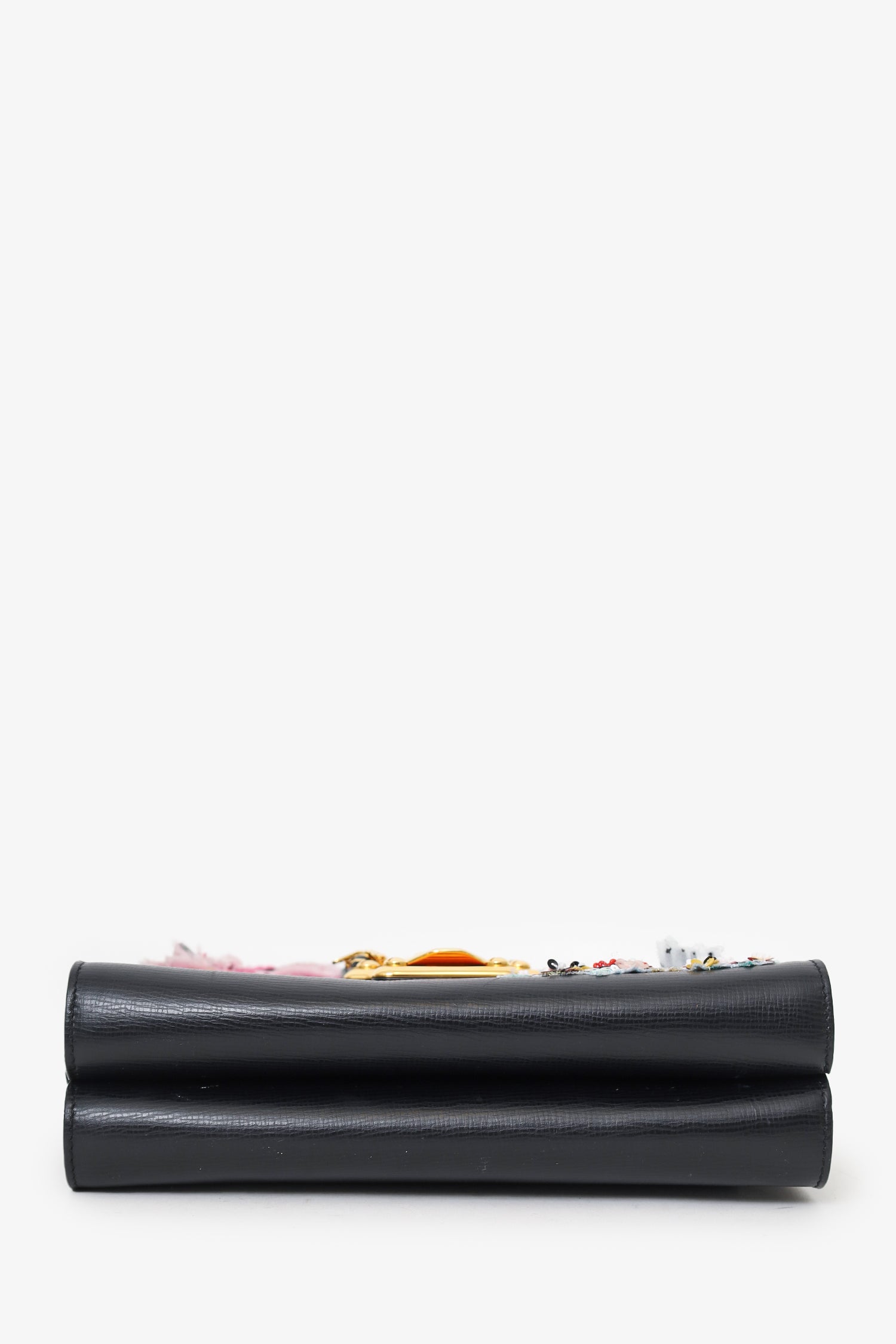 Dolce & Gabbana Black Embossed Leather Bird Embellished Shoulder Bag