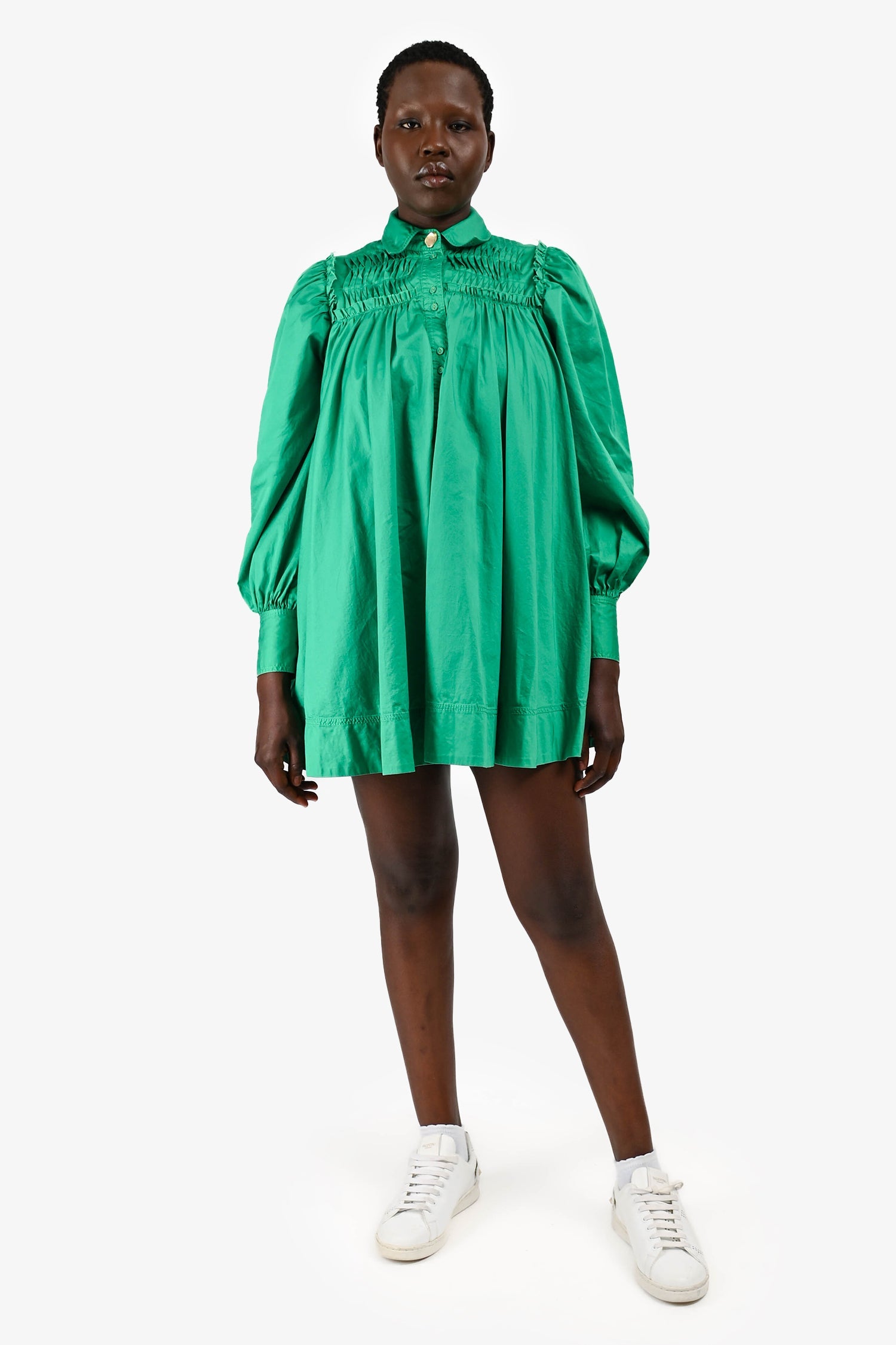 Aje Green Cotton Long Sleeve Ruffle Mini Dress Size 8
