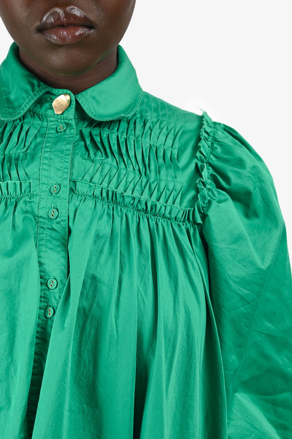 Aje Green Cotton Long Sleeve Ruffle Mini Dress Size 8