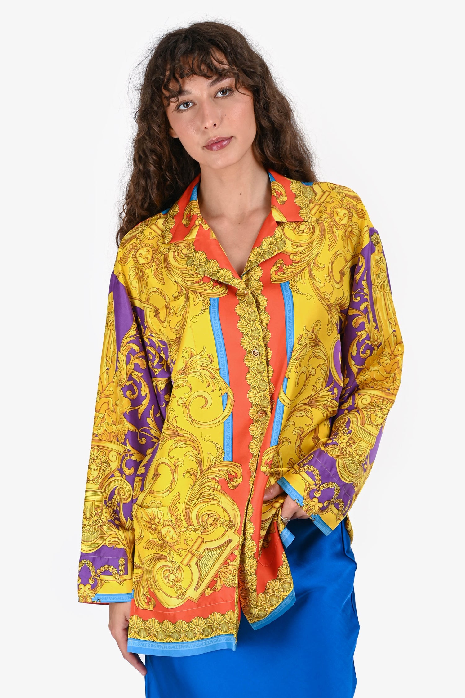 Versace Gold/Purple Printed Button Down Shirt Size 40