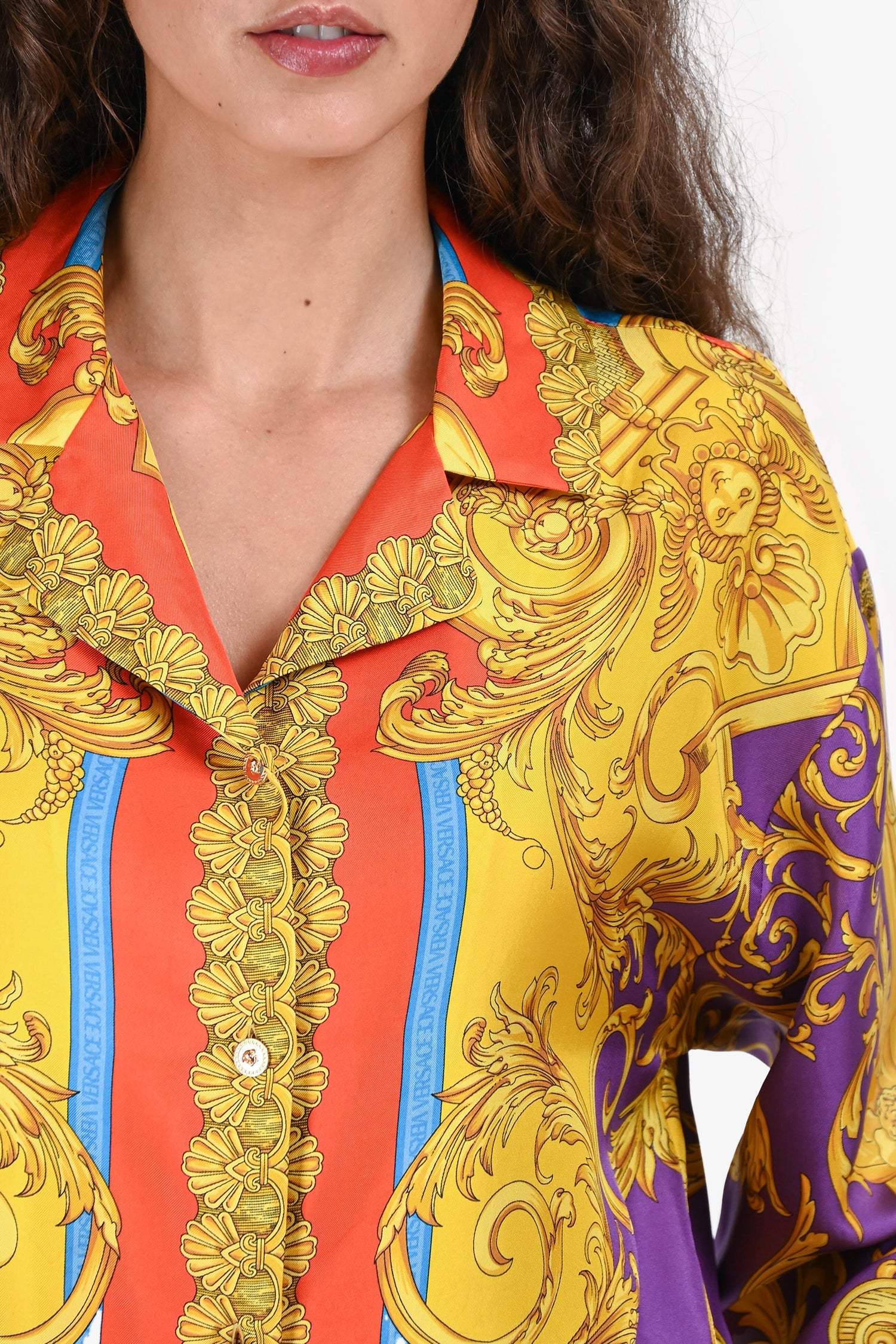 Versace Gold/Purple Printed Button Down Shirt Size 40