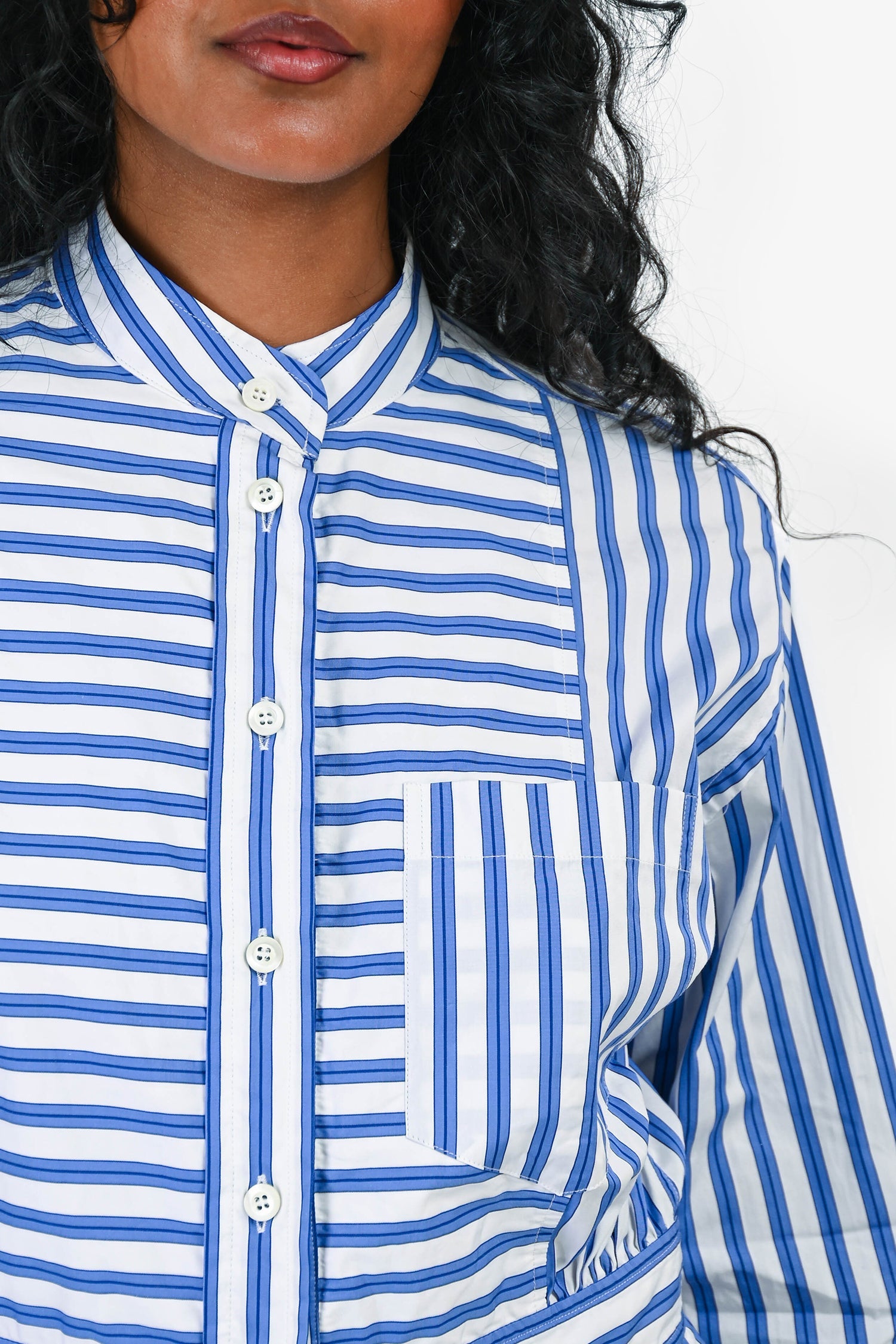 Prada Blue/White Striped Cotton Buttoned Long Sleeves Mini Dress Size 40