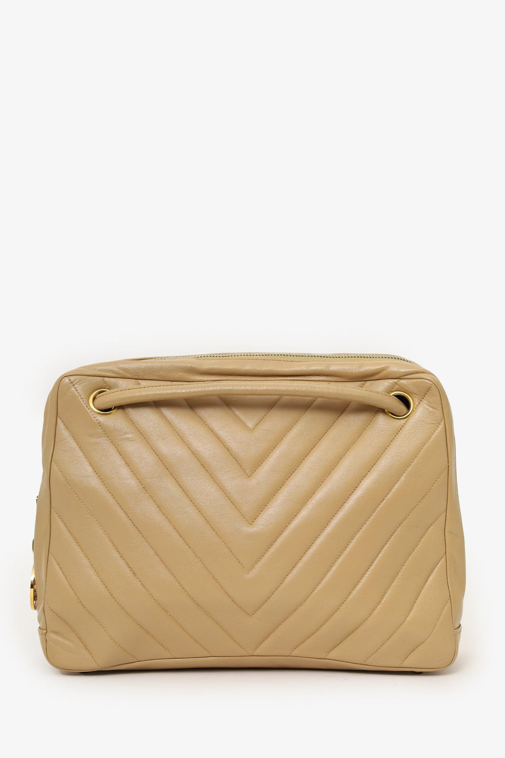 Pre-Loved Chanel™ 1989-91 Beige Lambskin Chevron Shoulder Bag