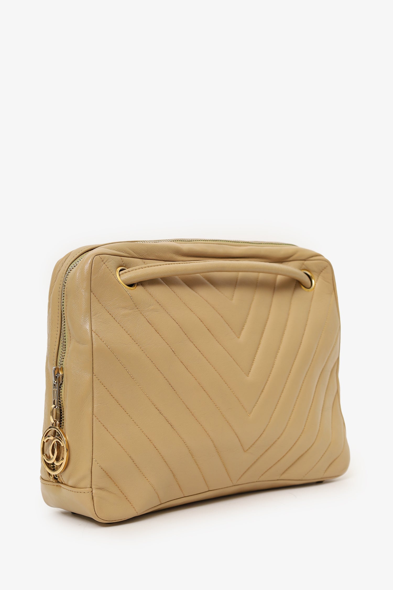 Pre-Loved Chanel™ 1989-91 Beige Lambskin Chevron Shoulder Bag