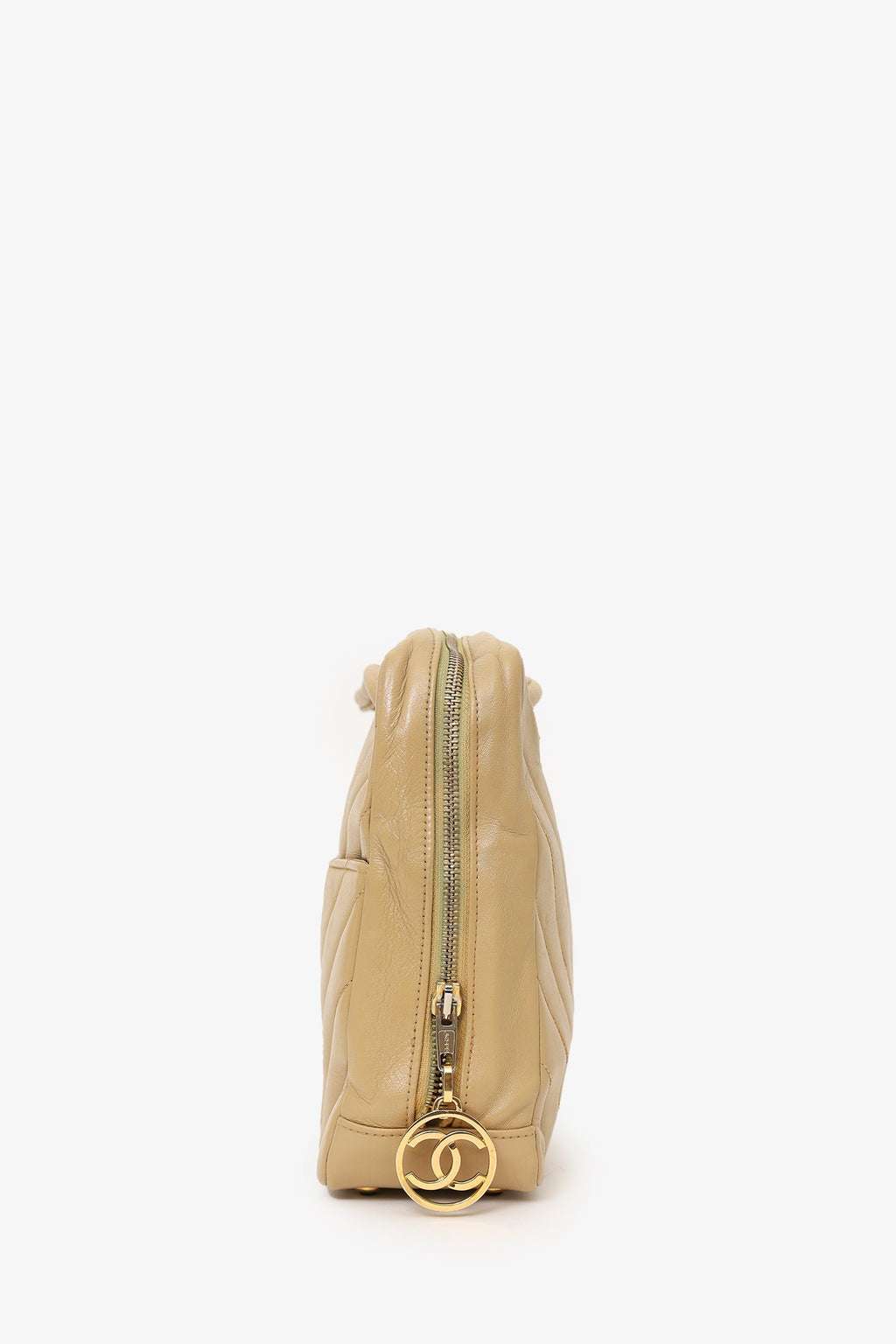 Pre-Loved Chanel™ 1989-91 Beige Lambskin Chevron Shoulder Bag
