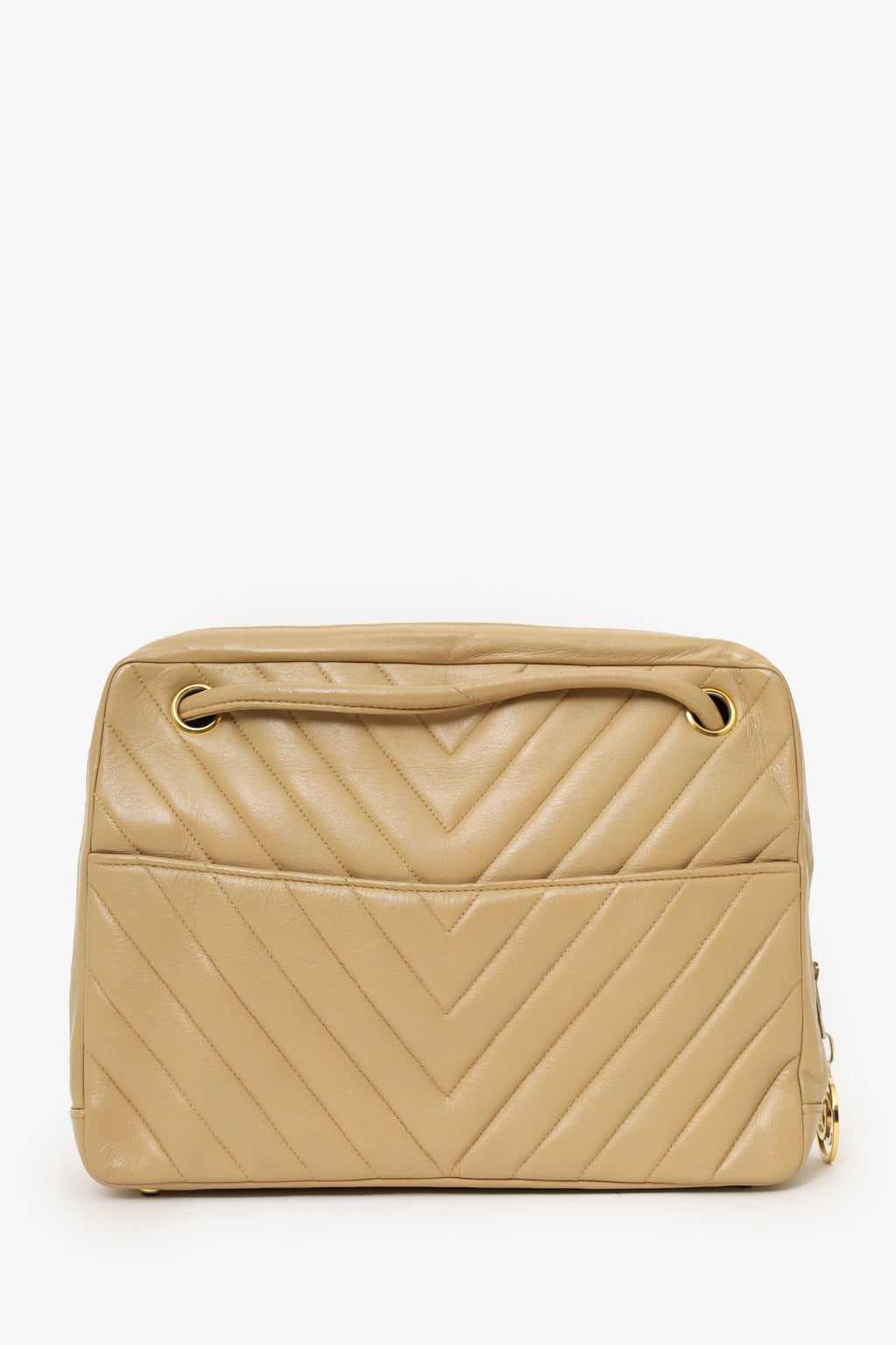 Pre-Loved Chanel™ 1989-91 Beige Lambskin Chevron Shoulder Bag