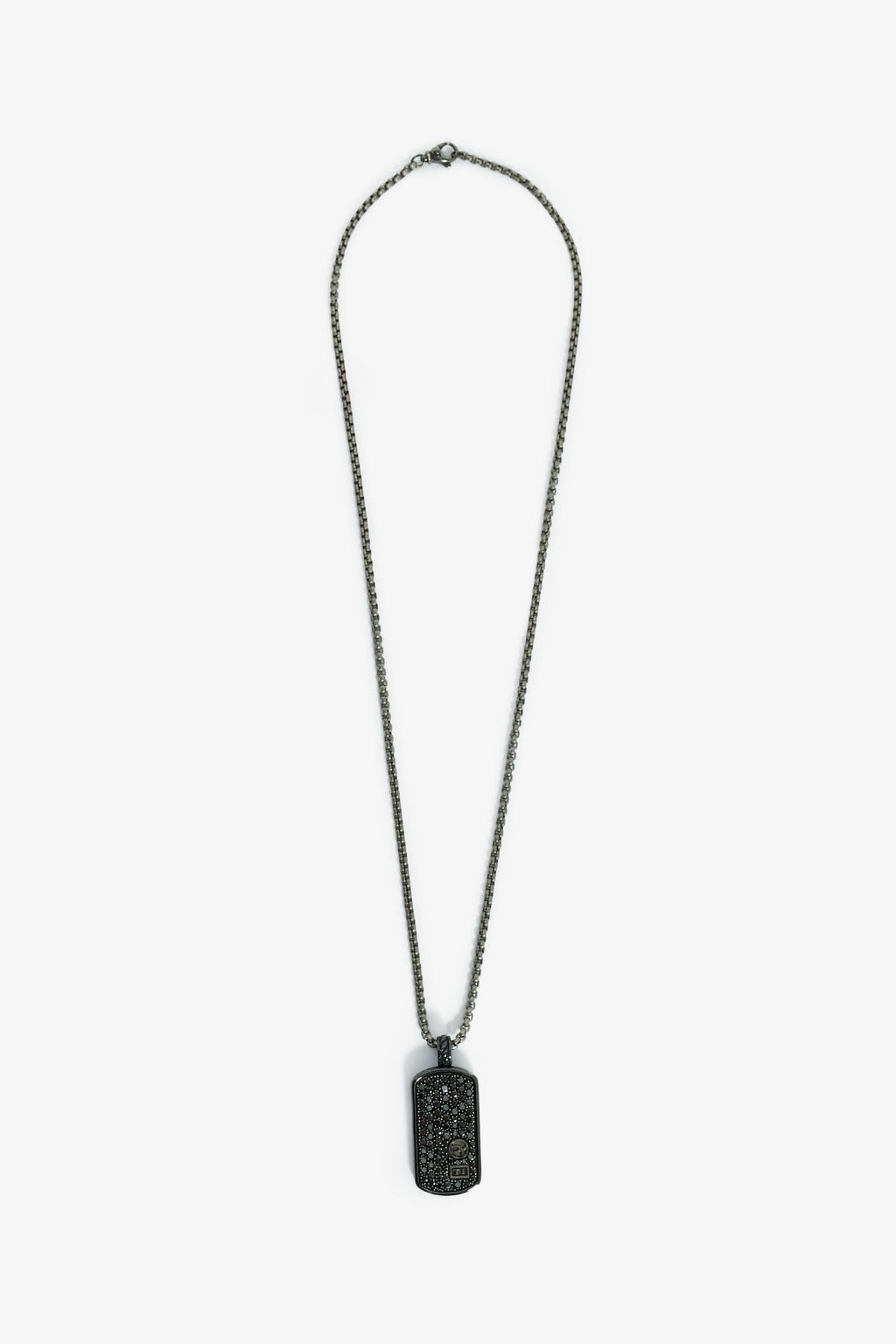 David Yurman Black Titanium/Sterling Silver & Black Diamond 18mm Chevron Tag Pendant + 21" Sterling Silver Box Chain Necklace