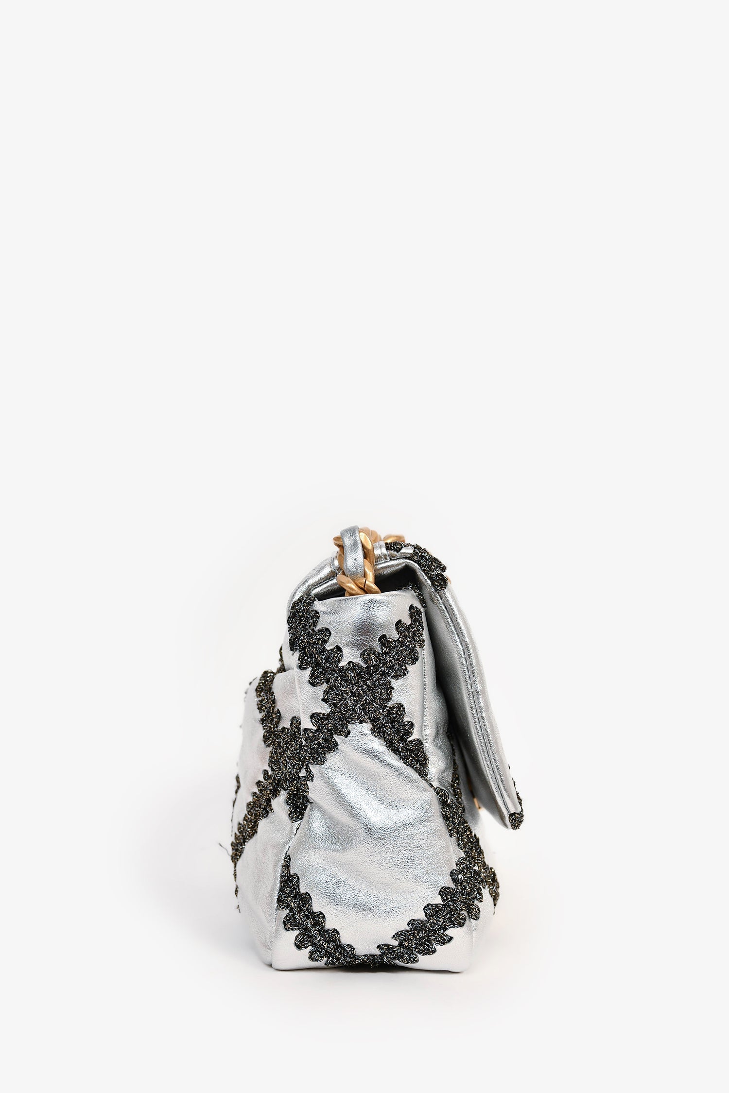 Pre-Loved Chanel™ Limited Edition Silver/Gunmetal Crochet Small 19 Duo-Toned Chain Shoulder Bag