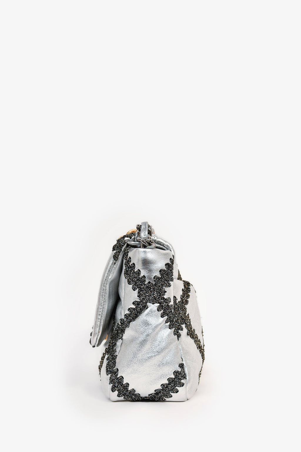 Pre-Loved Chanel™ Limited Edition Silver/Gunmetal Crochet Small 19 Duo-Toned Chain Shoulder Bag