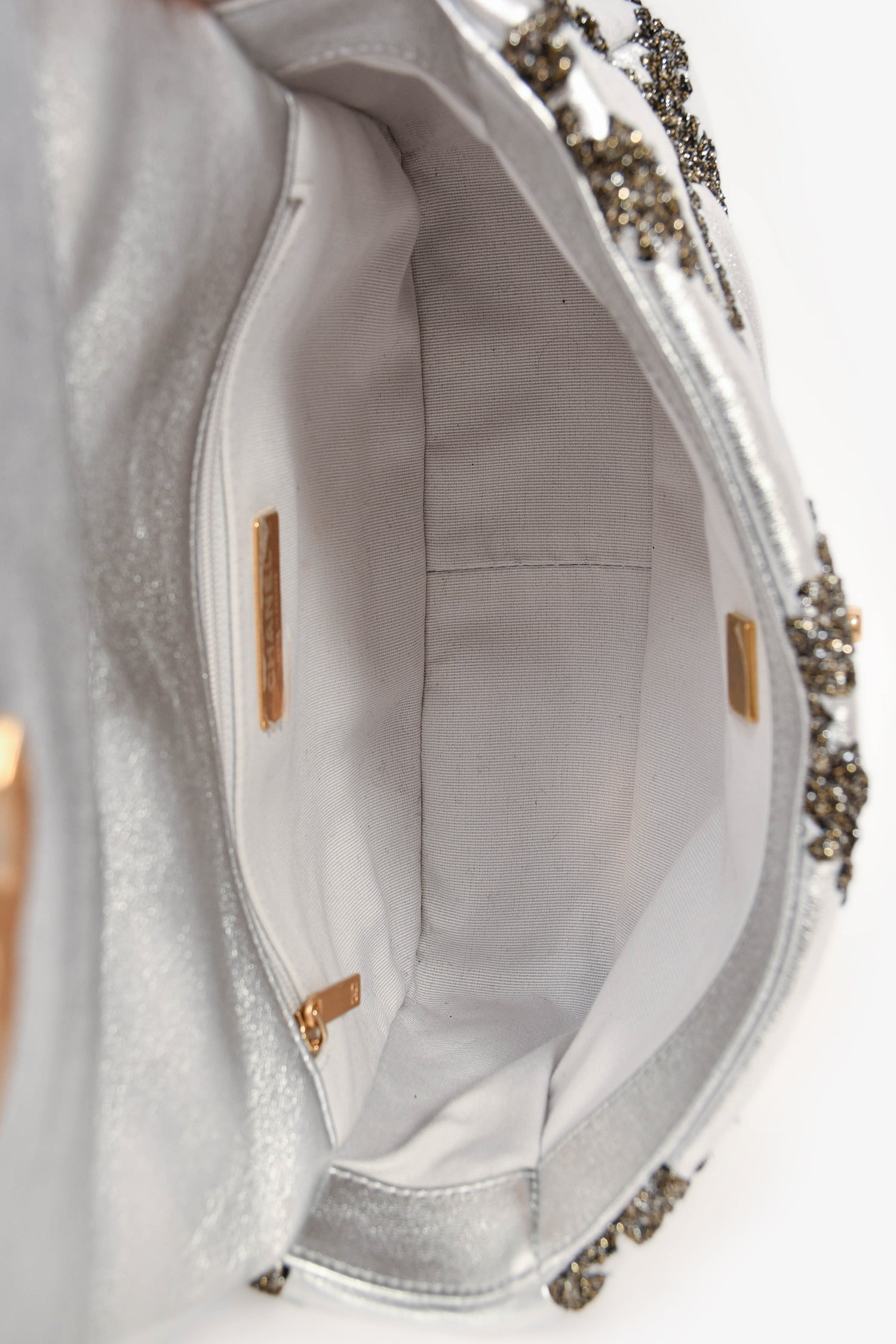 Pre-Loved Chanel™ Limited Edition Silver/Gunmetal Crochet Small 19 Duo-Toned Chain Shoulder Bag