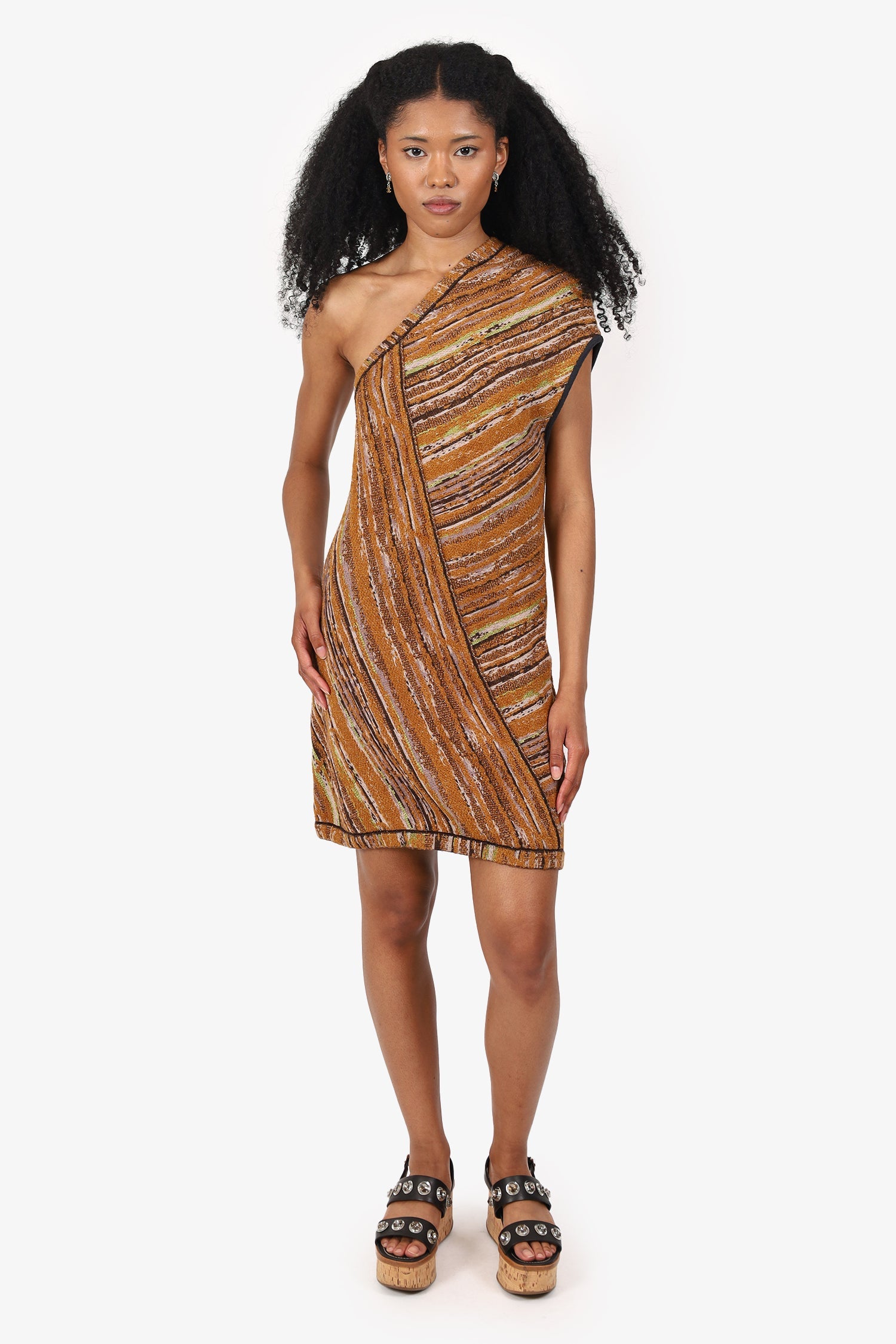 Missoni Brown Knitted One-shoulder Dress Size 42