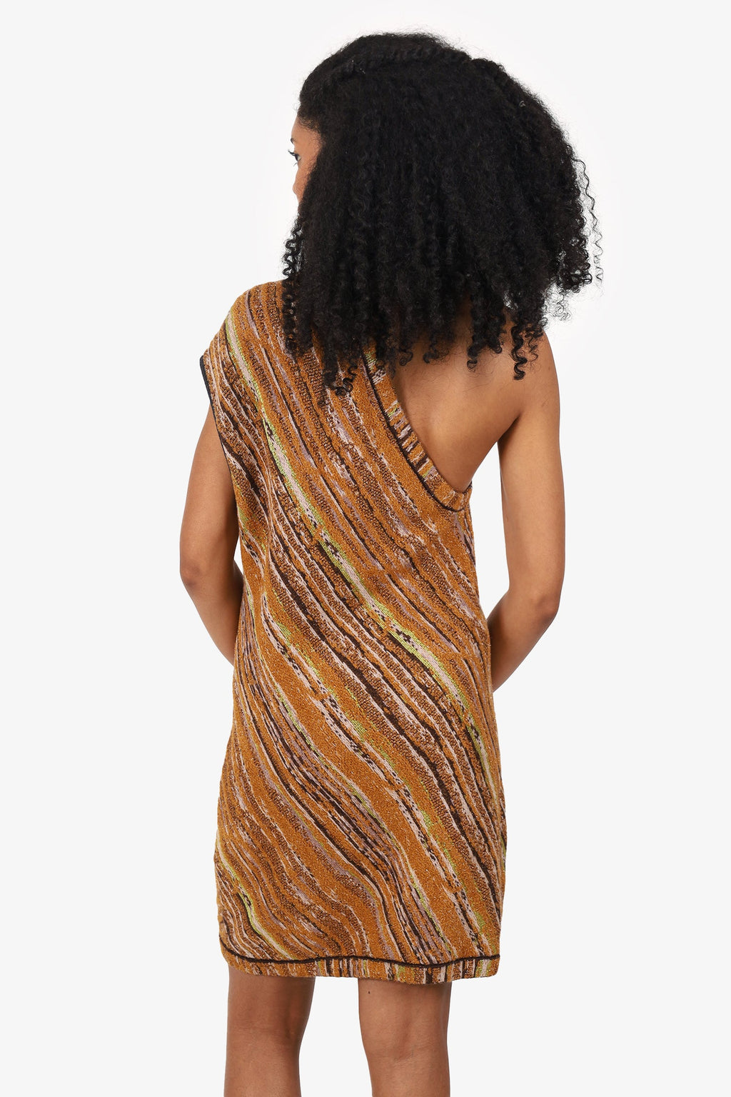 Missoni Brown Knitted One-shoulder Dress Size 42