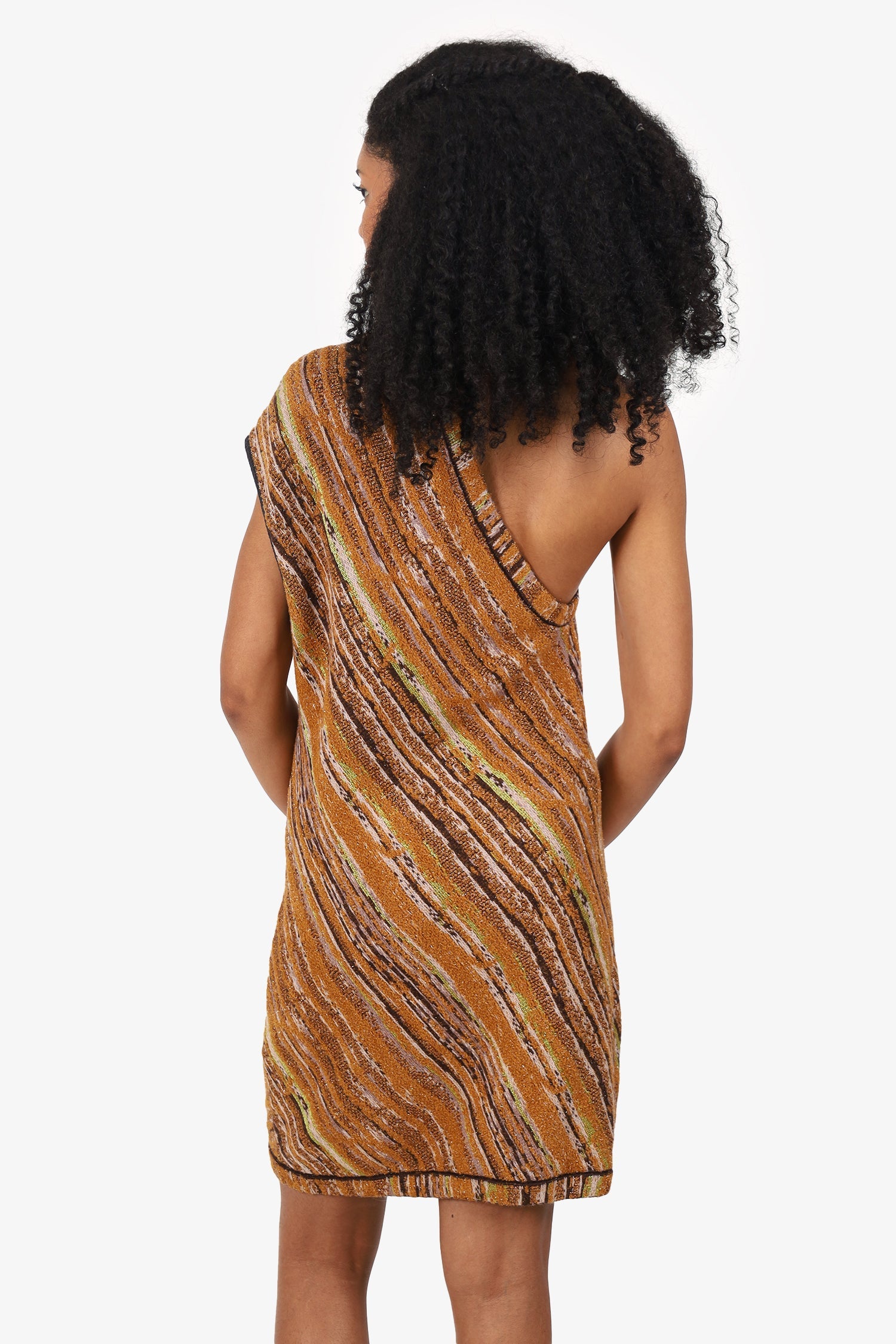 Missoni Brown Knitted One-shoulder Dress Size 42