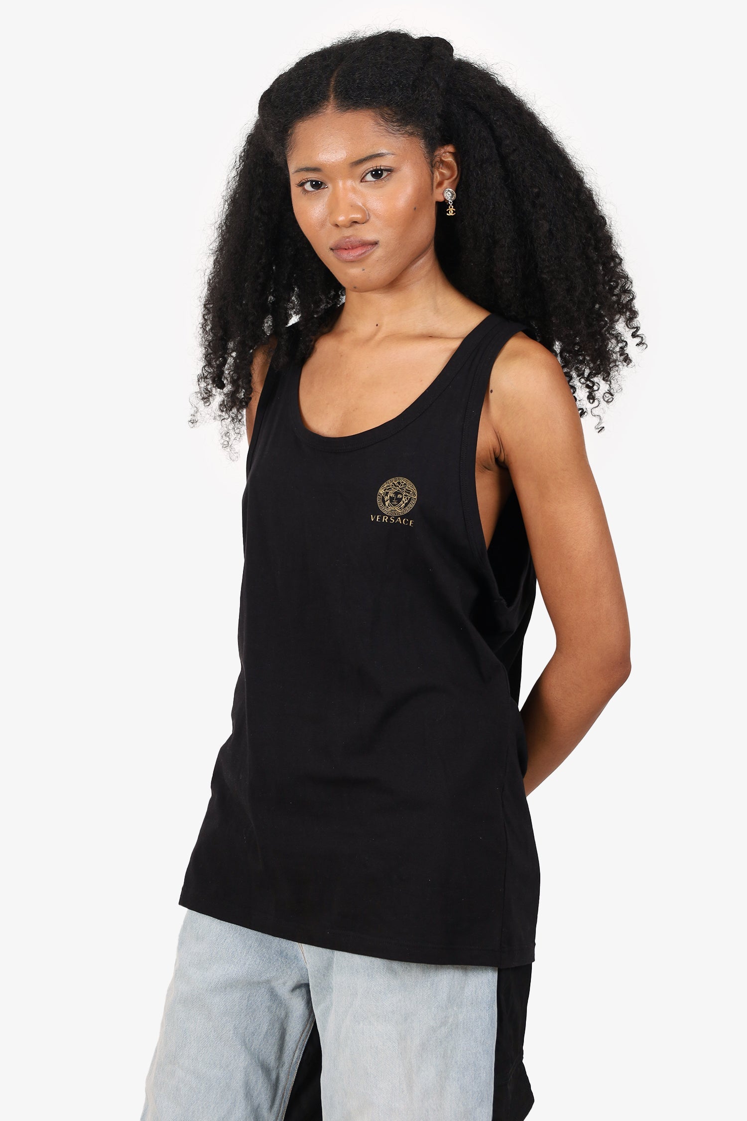 Versace Black Medusa Print Tank Top Size 5