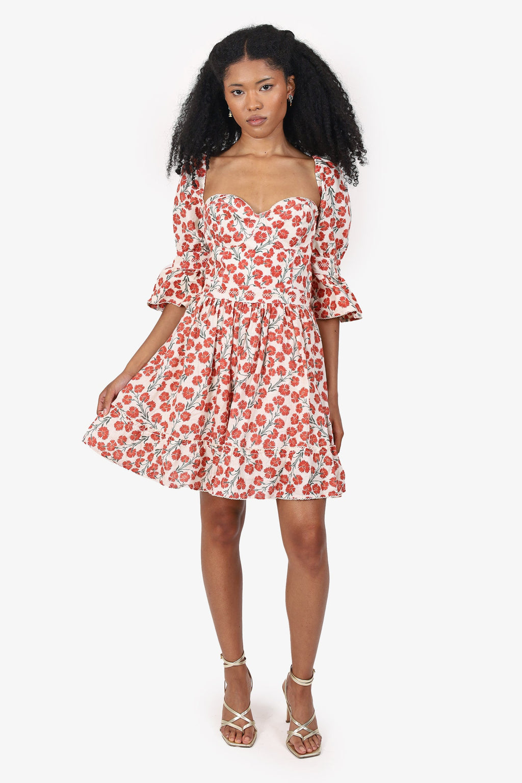 Agua by Agua Bendita White/Red Floral Print Mini Dress Size XL
