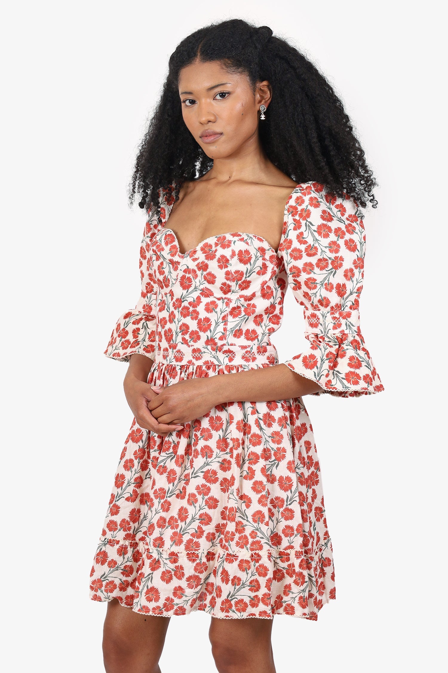 Agua by Agua Bendita White/Red Floral Print Mini Dress Size XL