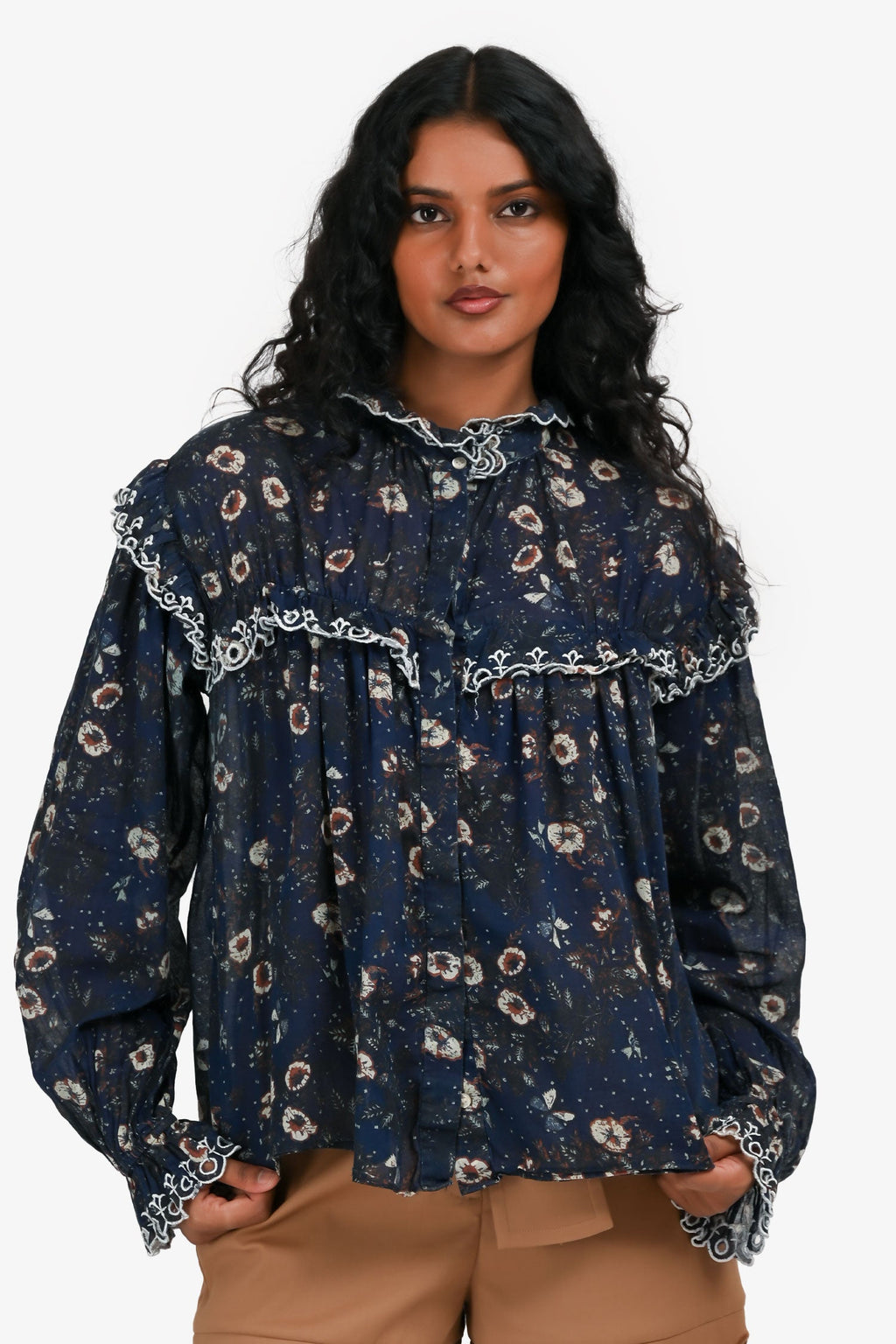 Isabel Marant Etoile Blue Floral Print Long Sleeves Top Size 38