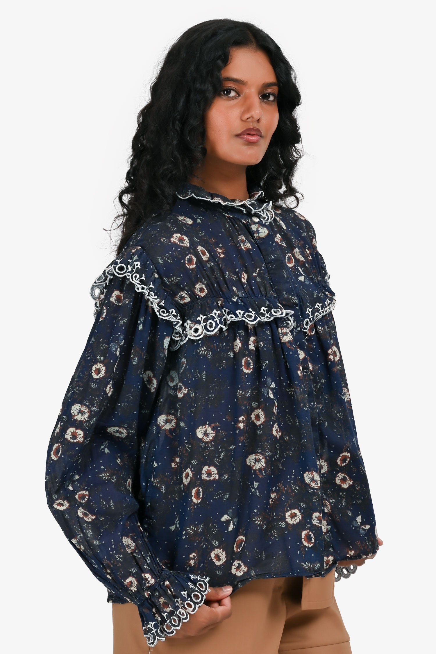 Isabel Marant Etoile Blue Floral Print Long Sleeves Top Size 38