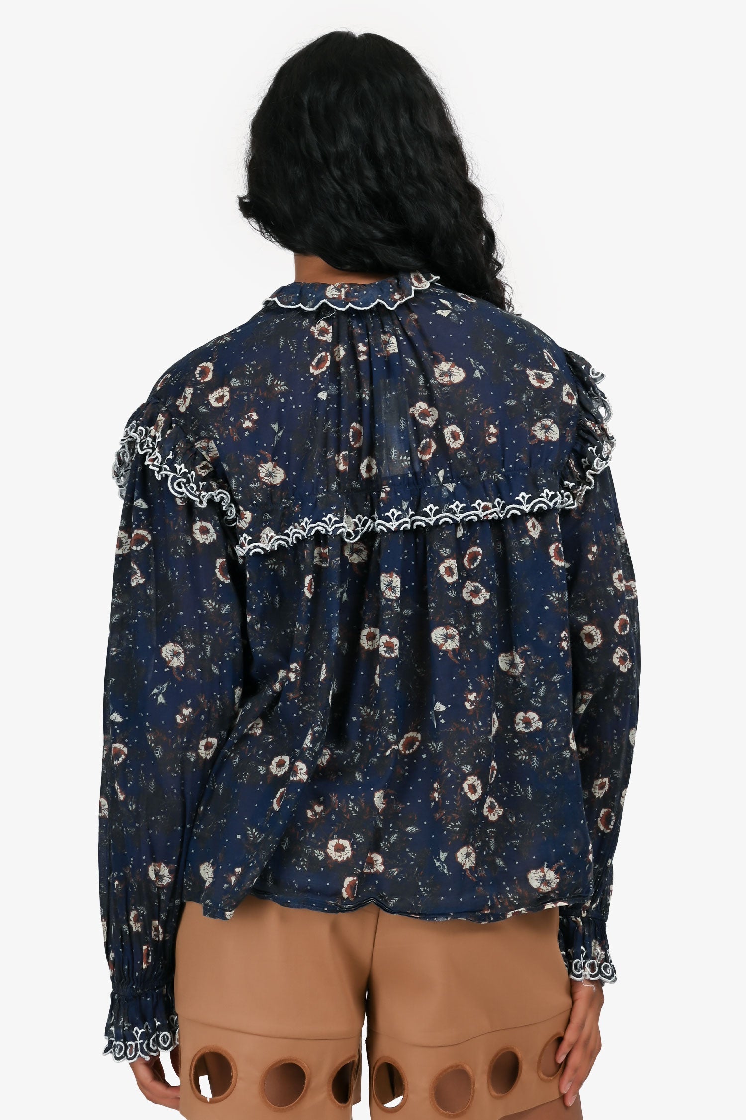 Isabel Marant Etoile Blue Floral Print Long Sleeves Top Size 38
