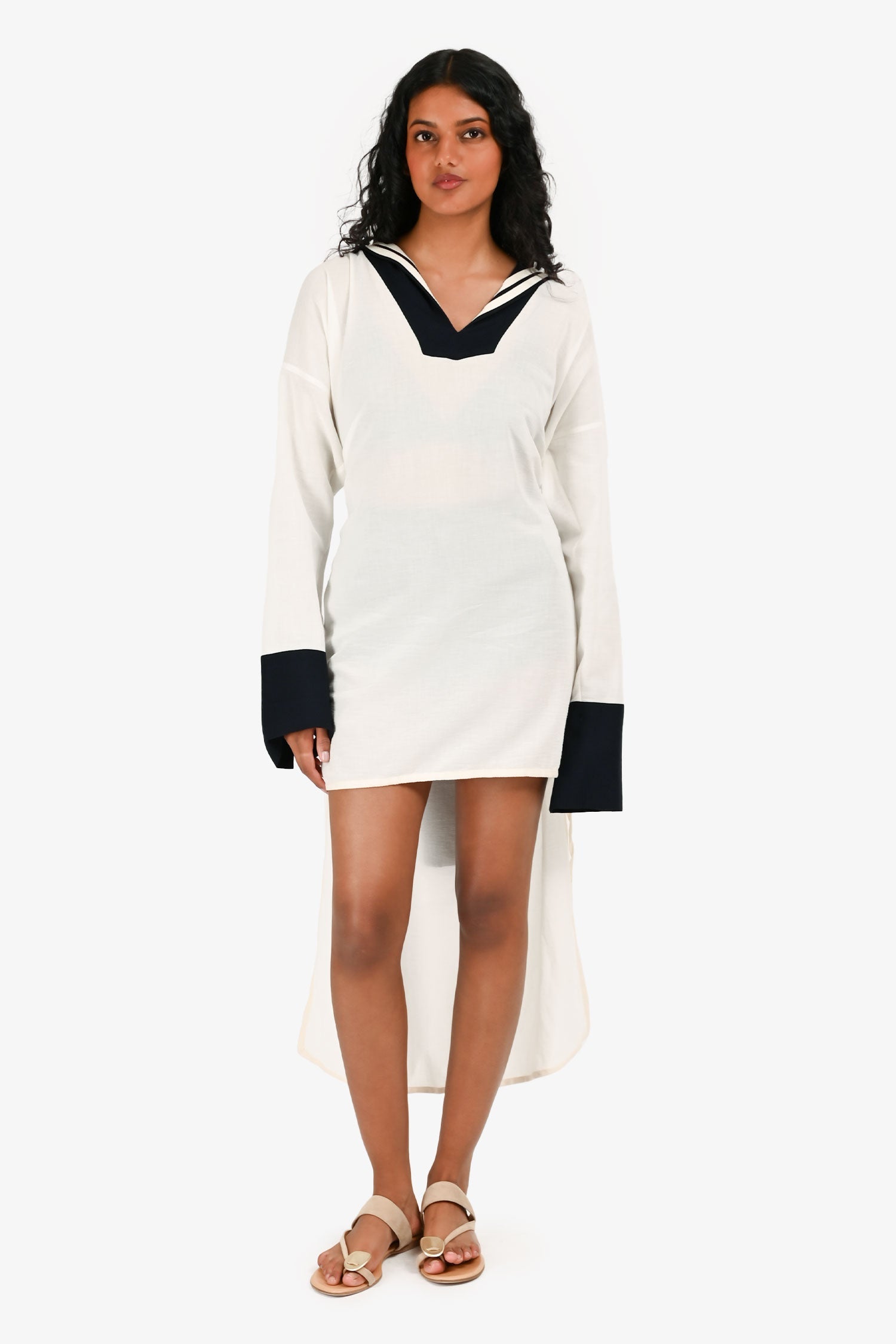 Loewe White Linen Navy Sailor Double Sleeve Tunic