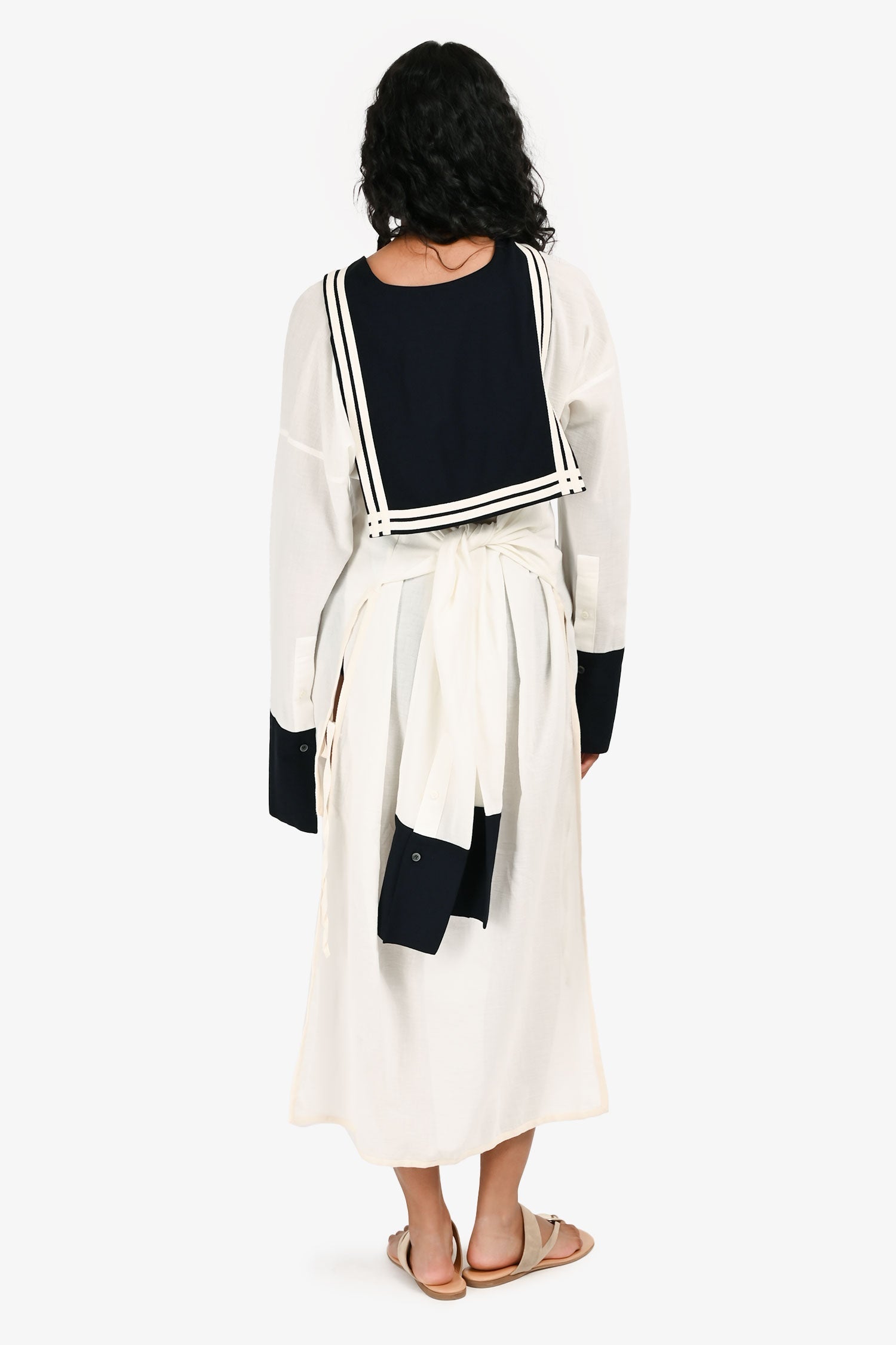 Loewe White Linen Navy Sailor Double Sleeve Tunic