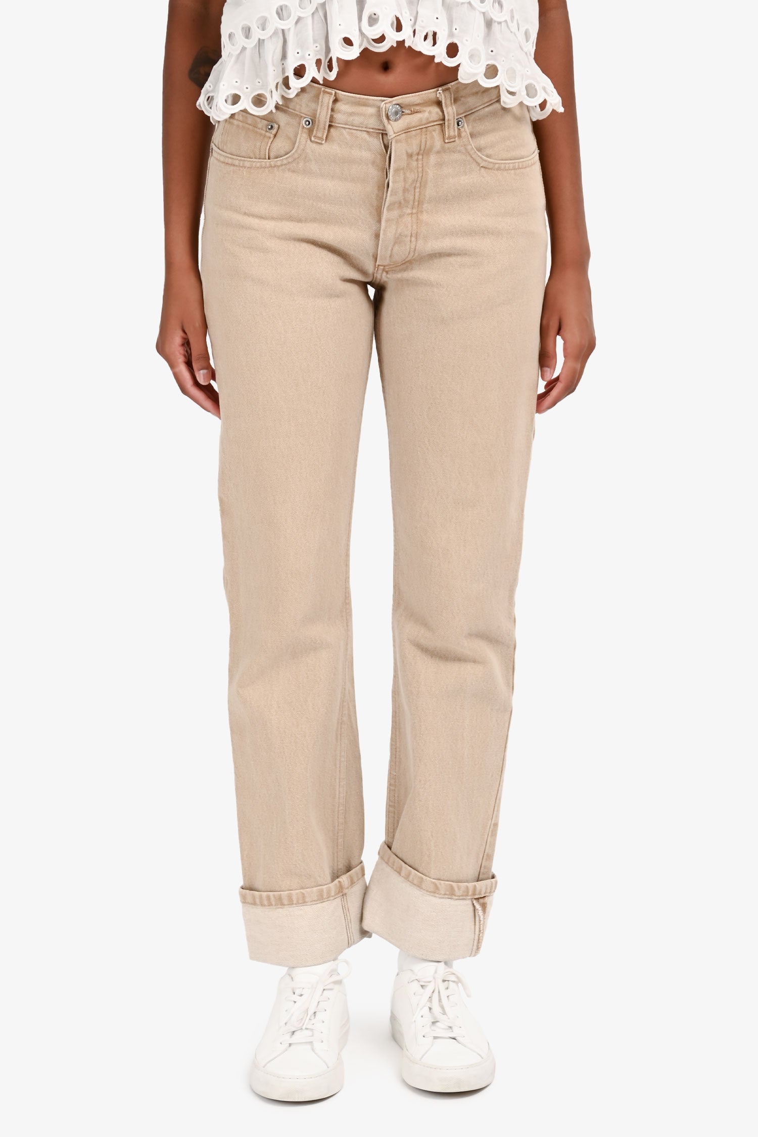 Helmut Lang Beige Straight Leg Cuff Denim Size 27