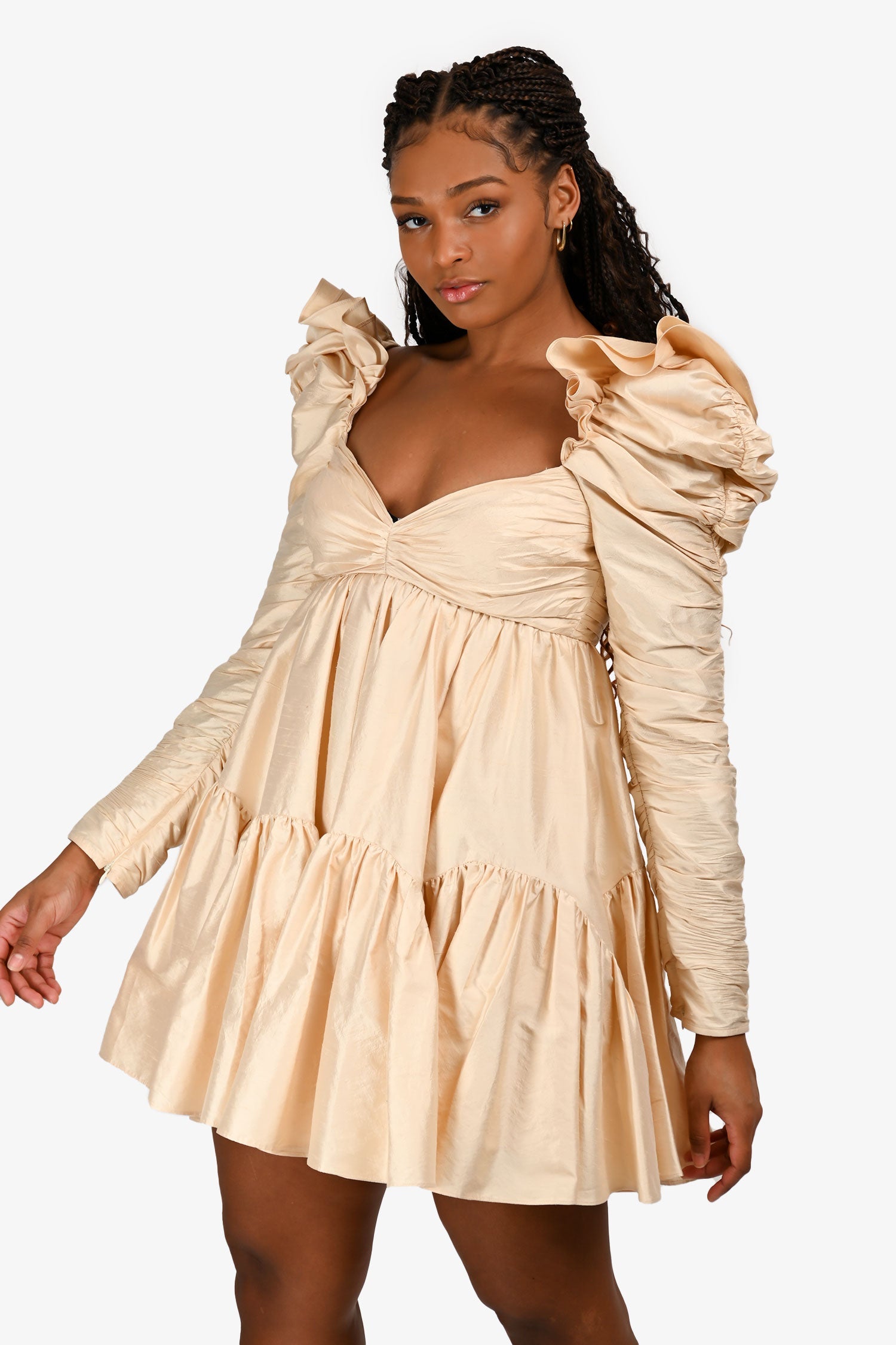 Zimmermann Gold Silk Puff Babydoll Mini Dress Size 2