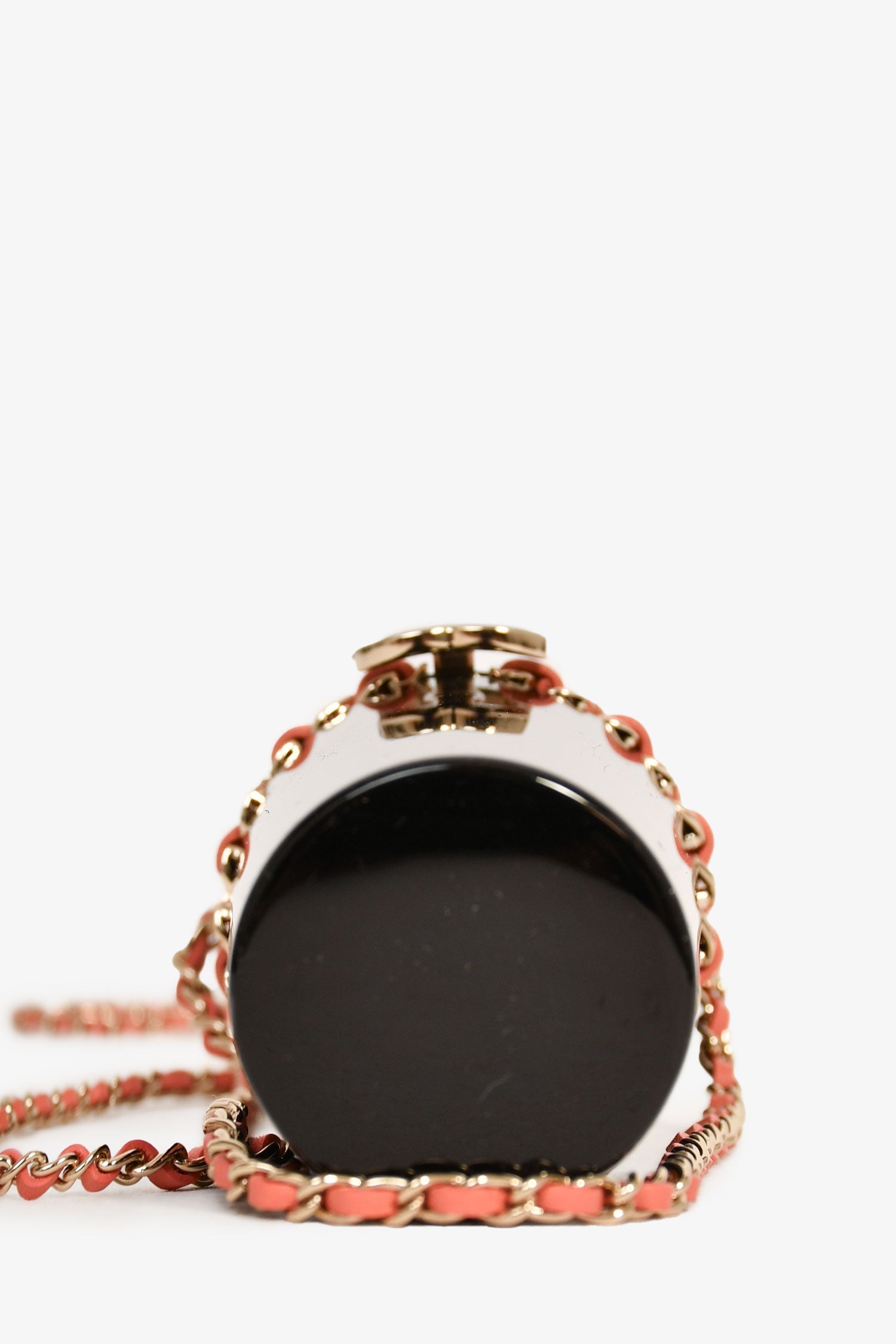 Pre-Loved Chanel™ Black Lucite Leather Pink Chain Trim Lipstick Case Necklace
