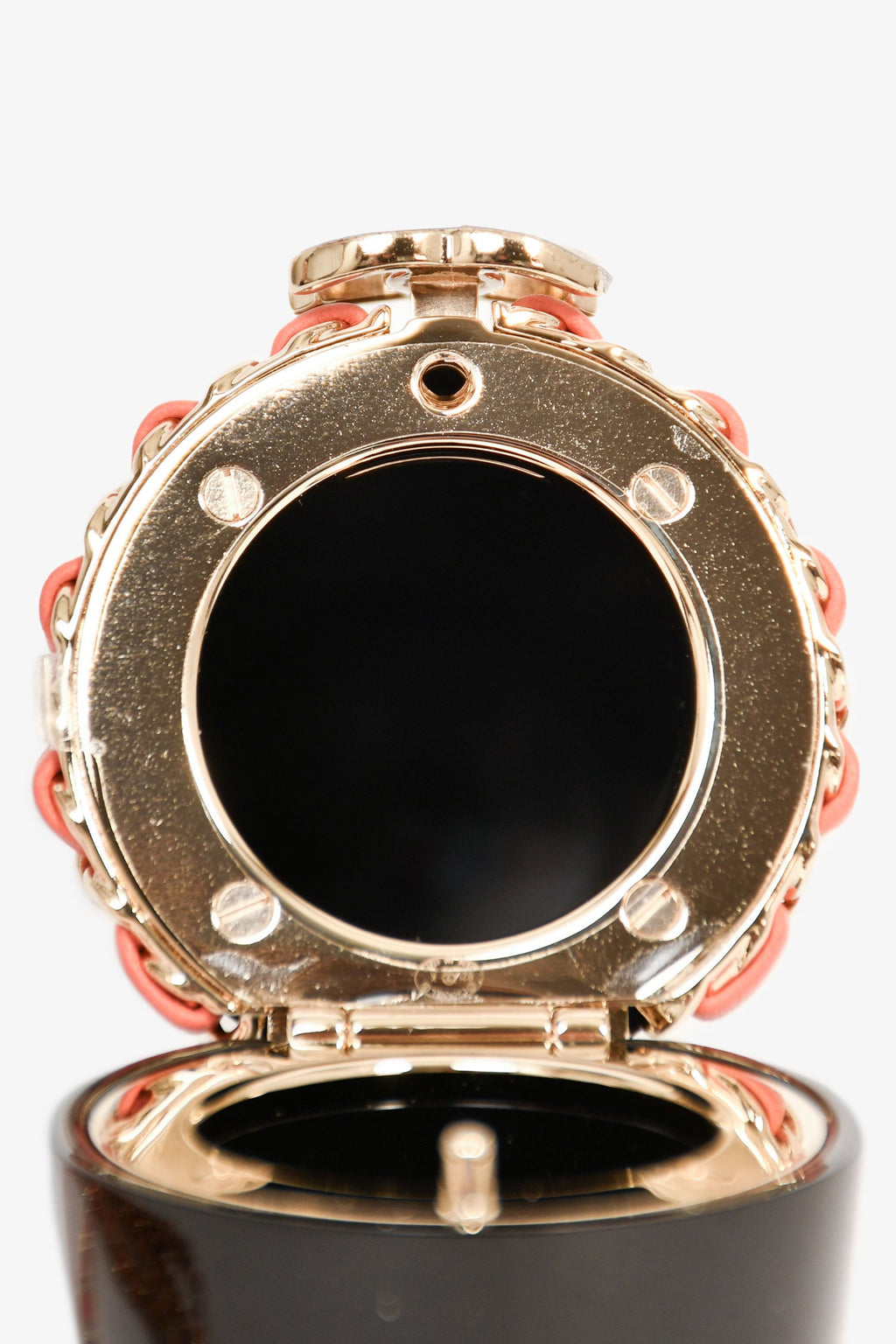 Pre-Loved Chanel™ Black Lucite Leather Pink Chain Trim Lipstick Case Necklace